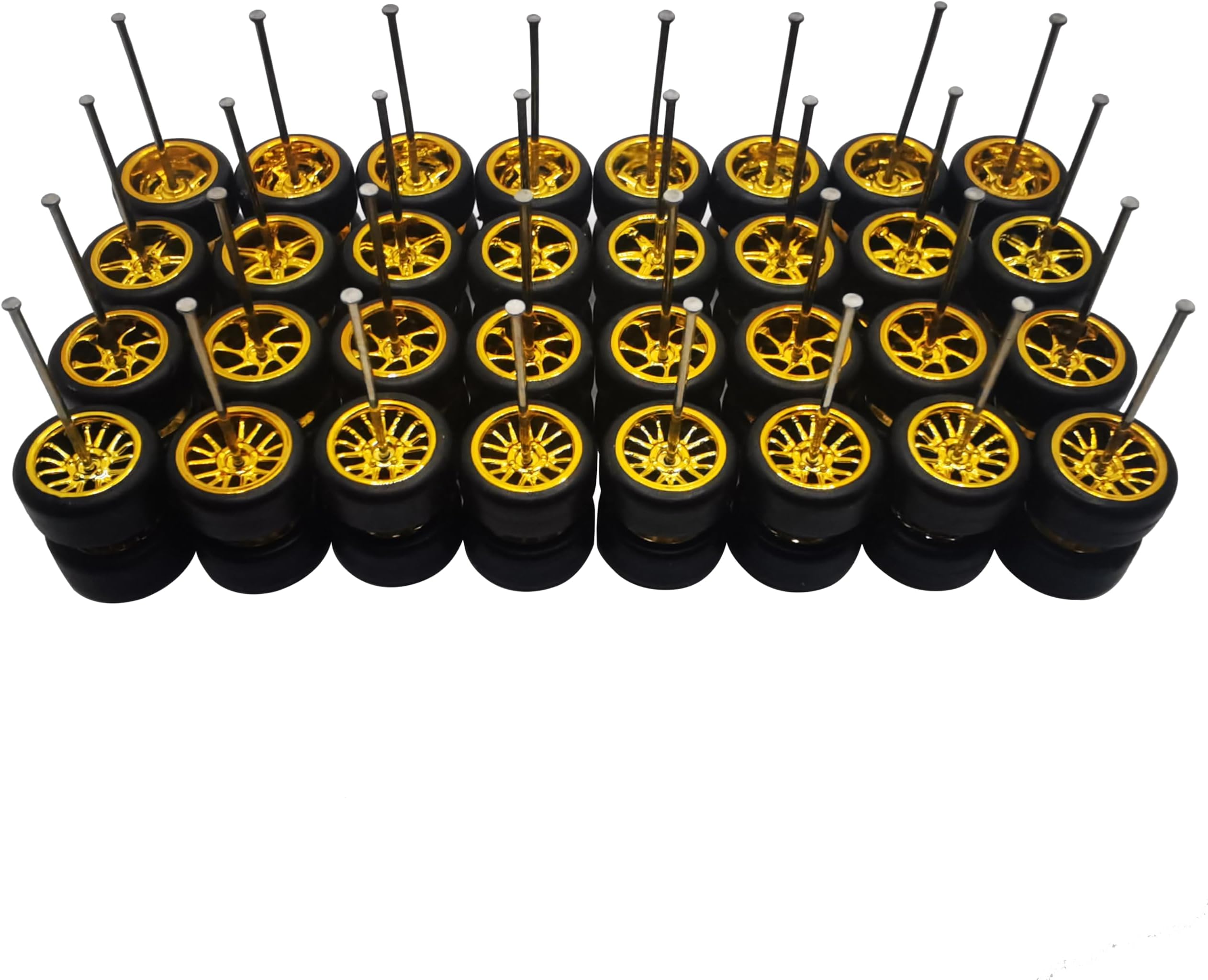 16 Set 1/64 Wheels and Tires Kit Simulation 1 64 Scale Wheels with Rubber Tires and Hub Suitable for Adding Collection Value to 1/64 Model Cars (Electroplated Gold)