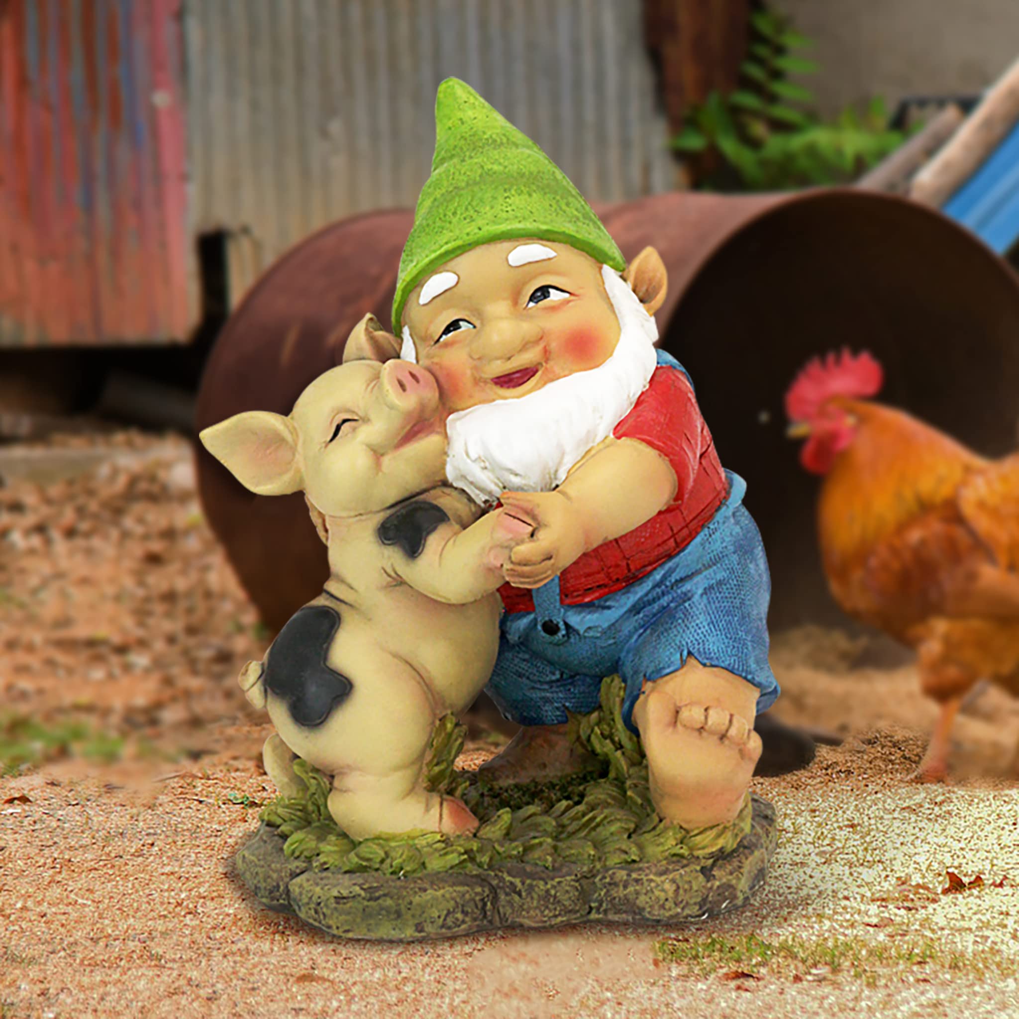 Statue nain de jardin - Nain de jardin heureux comme un cochon dans la pâtée - Nain de jardin pour pelouse