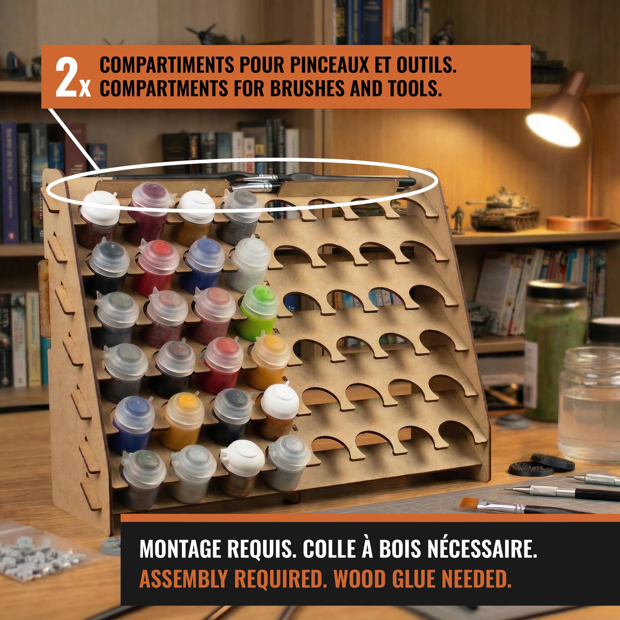 PROSCALE Support mural pour Peinture maquette. Rangement mural en bois porte pot peinture acrylique Citadel pinceaux Warhammer hobby zone (33 mm)