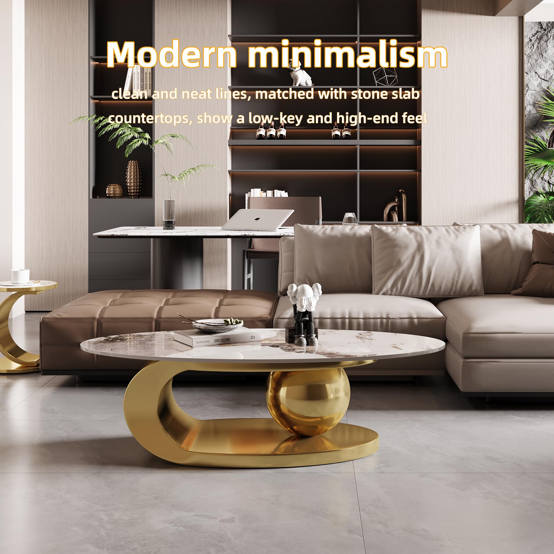 The 5 Best Coffee Tables for a Small Living Room in 2026 3 Auvsoce 52' Oval Marble Coffee Table for Living Room, Modern Stainless Steel Gol - product photo