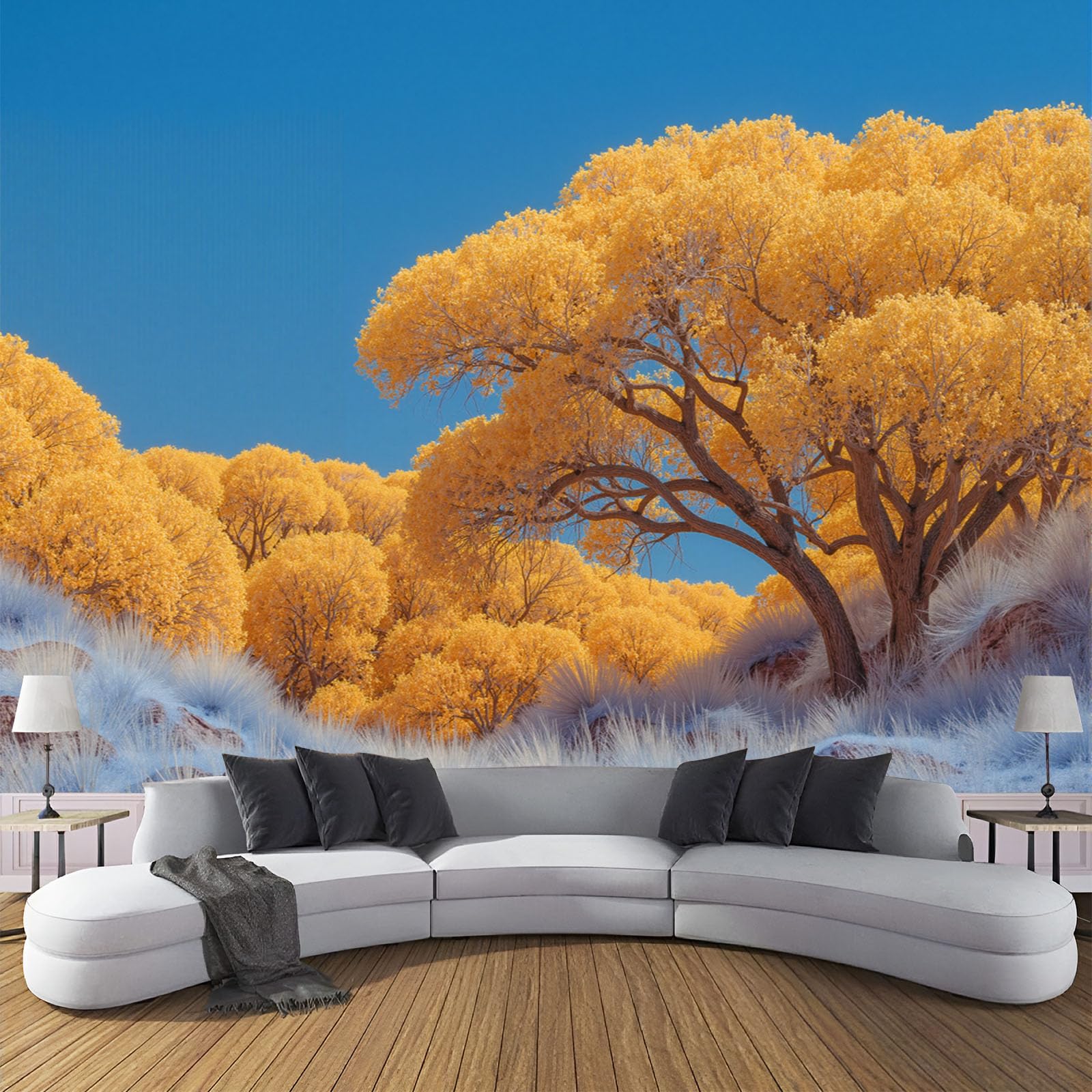 Papier peint panoramique désert haute définition photo murale arbres dorés