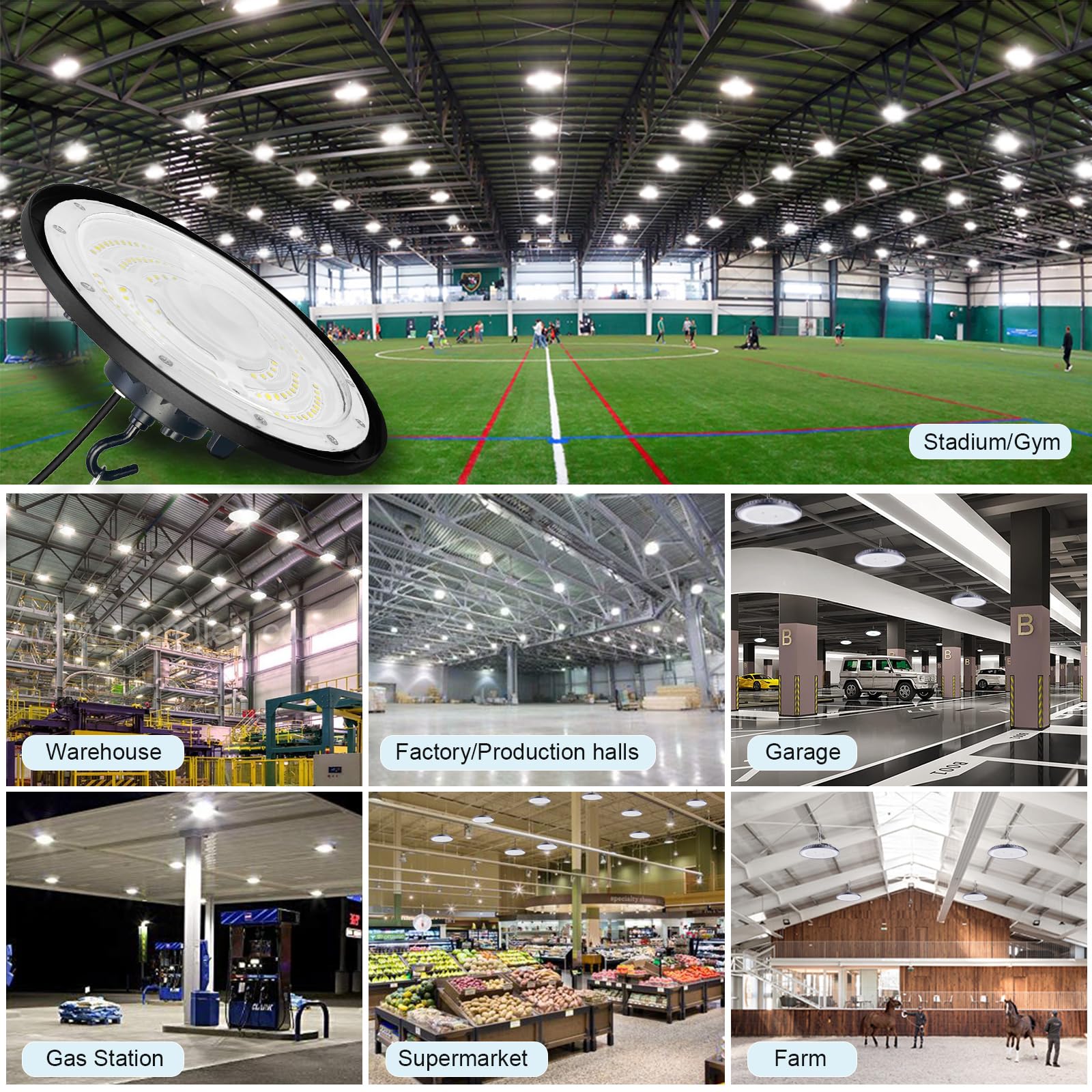 Faretto LED UFO 300W, 30000lm UFO Lampada LED Officina,6500K Bianco Freddo LED High Bay Light,IP65 Impermeabile Proiettore LED Interno Lampadario Industriale per Garage,Magazzini,Fabbrica