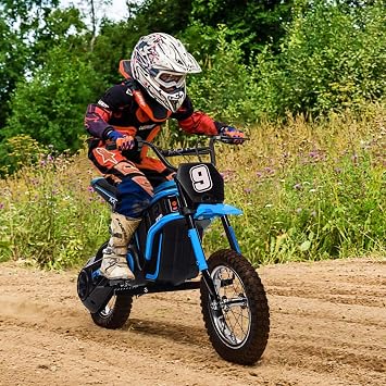 Electric-Powered Dirt Bike for Kids 8-12,14.29 MPH,350W Motorbike for Kids, 24 V Motorcycle with 3-Speed Modes, 13.7 Miles Long-Range, Twist-Grip Throttle & Hand-Operated Rear Brake,Blue7.