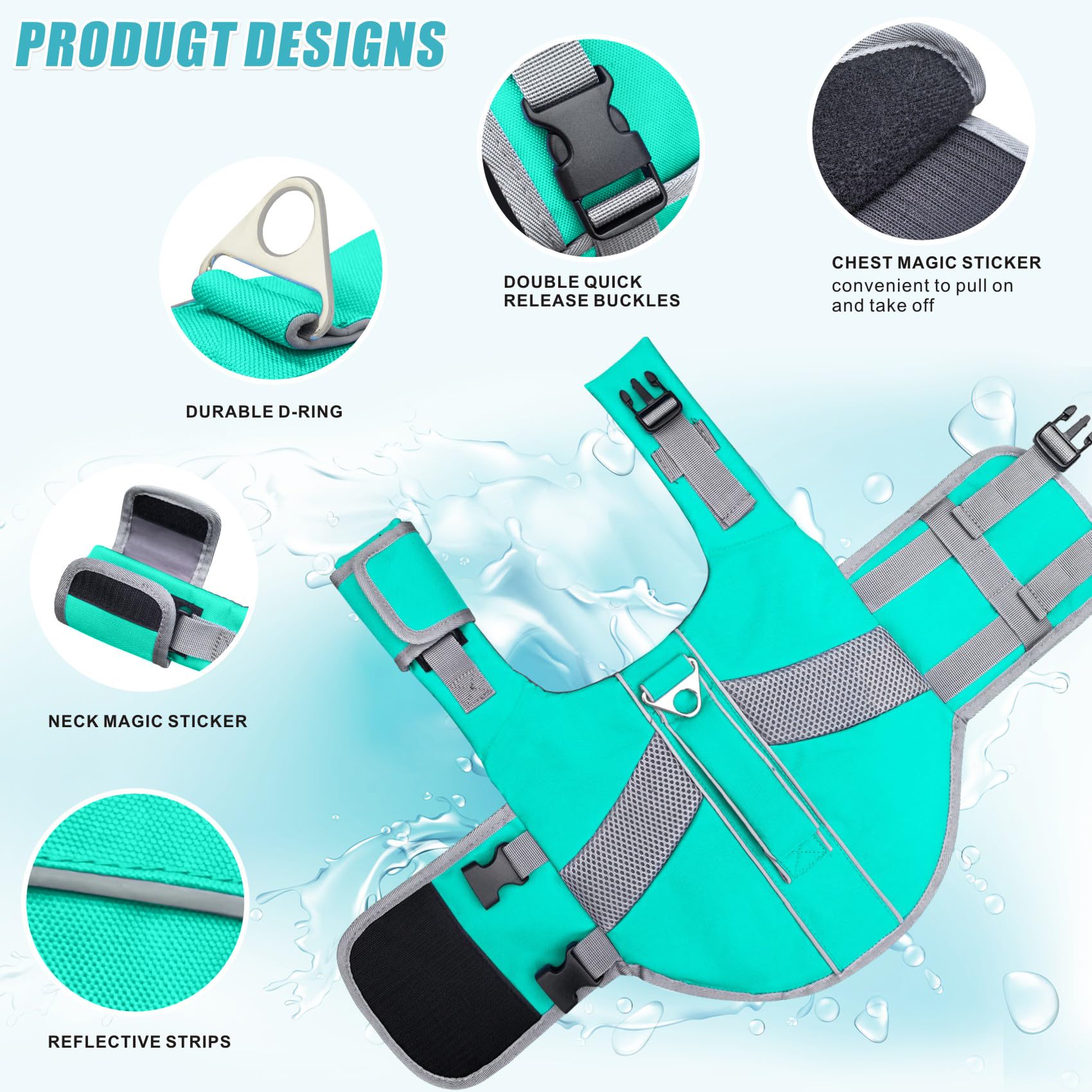Chaleco Salvavidas para Perros Chaleco Salvavidas para Tiburones de Alta Flotabilidad Chaleco Salvavidas para Perros Chaleco Seguridad Bote Natación Kayak Surf Bañador (Hellblau, M)
