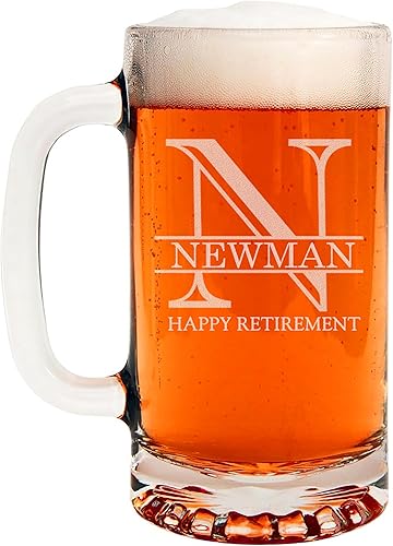 Miniatura 134 de Taza de cerveza de vidrio con monograma grabado de 16 onzas (letra T), regalos de cerveza personalizados de la A-Z para hombres, Día del Padre