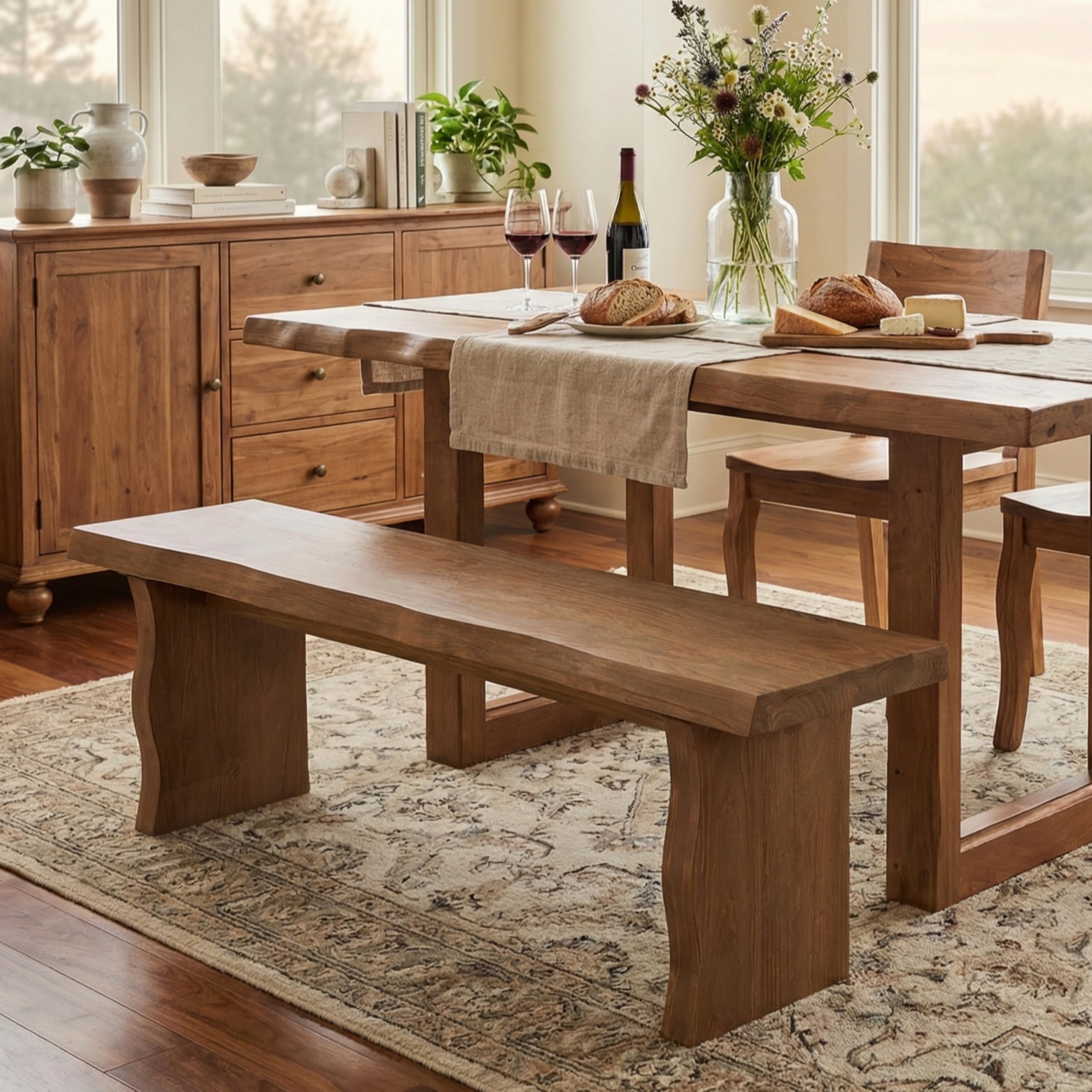 Christopher Knight Home Hartwell 63" Indoor Pine Dining Bench, Solid Wood Bench Seat for Dining Table, Rectangular Dining Seat, Spacious Seating, Long Footstool for Living Room Dining Room, Pine Wood