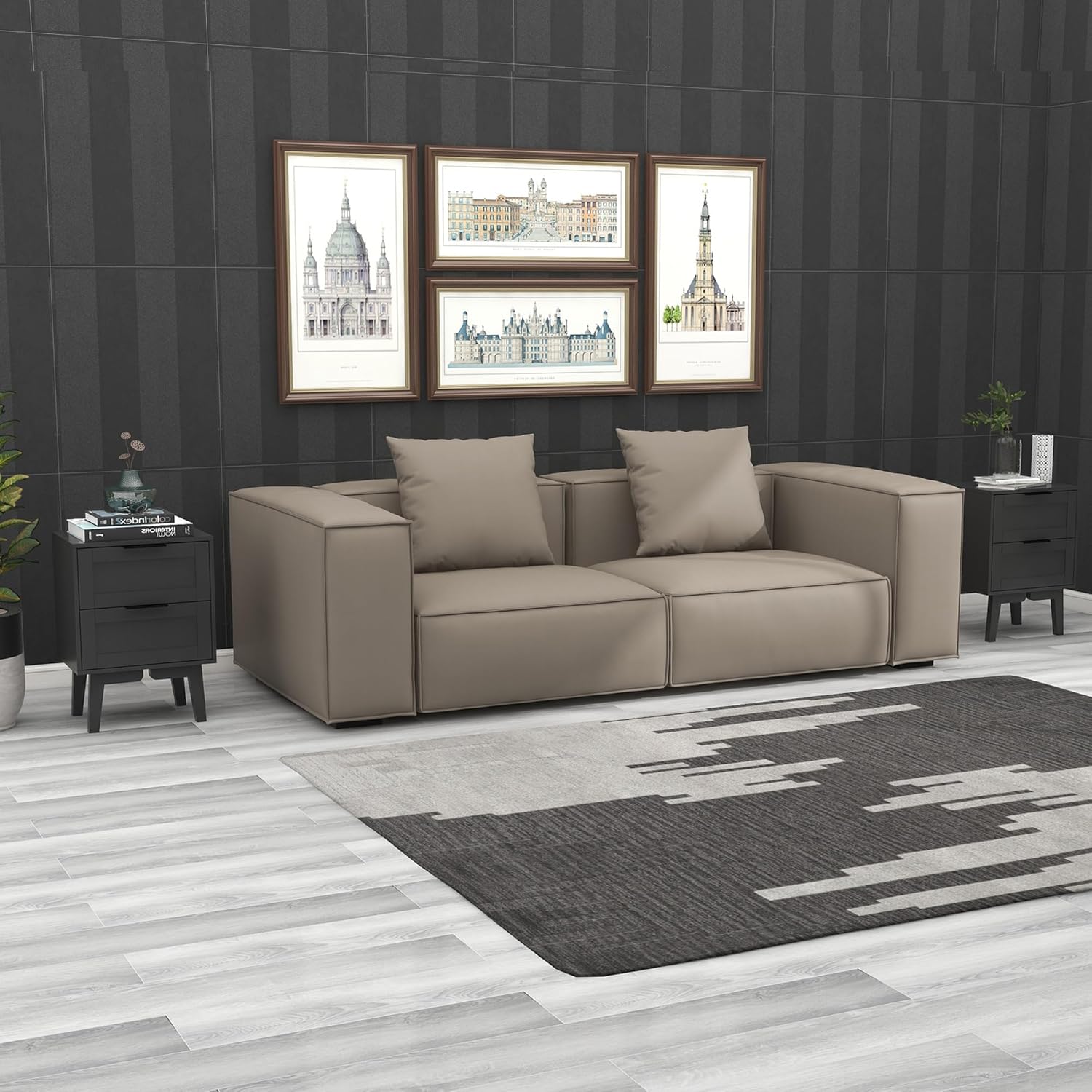 TaoHFE Modern Black Nightstand Set 2 with Drawer Mid Century 22 Inch Bed Side Table Bedroom Black Night Stand Set of 2 Bedside Table Set 2 Drawer Nightstand Tables for Bed Room