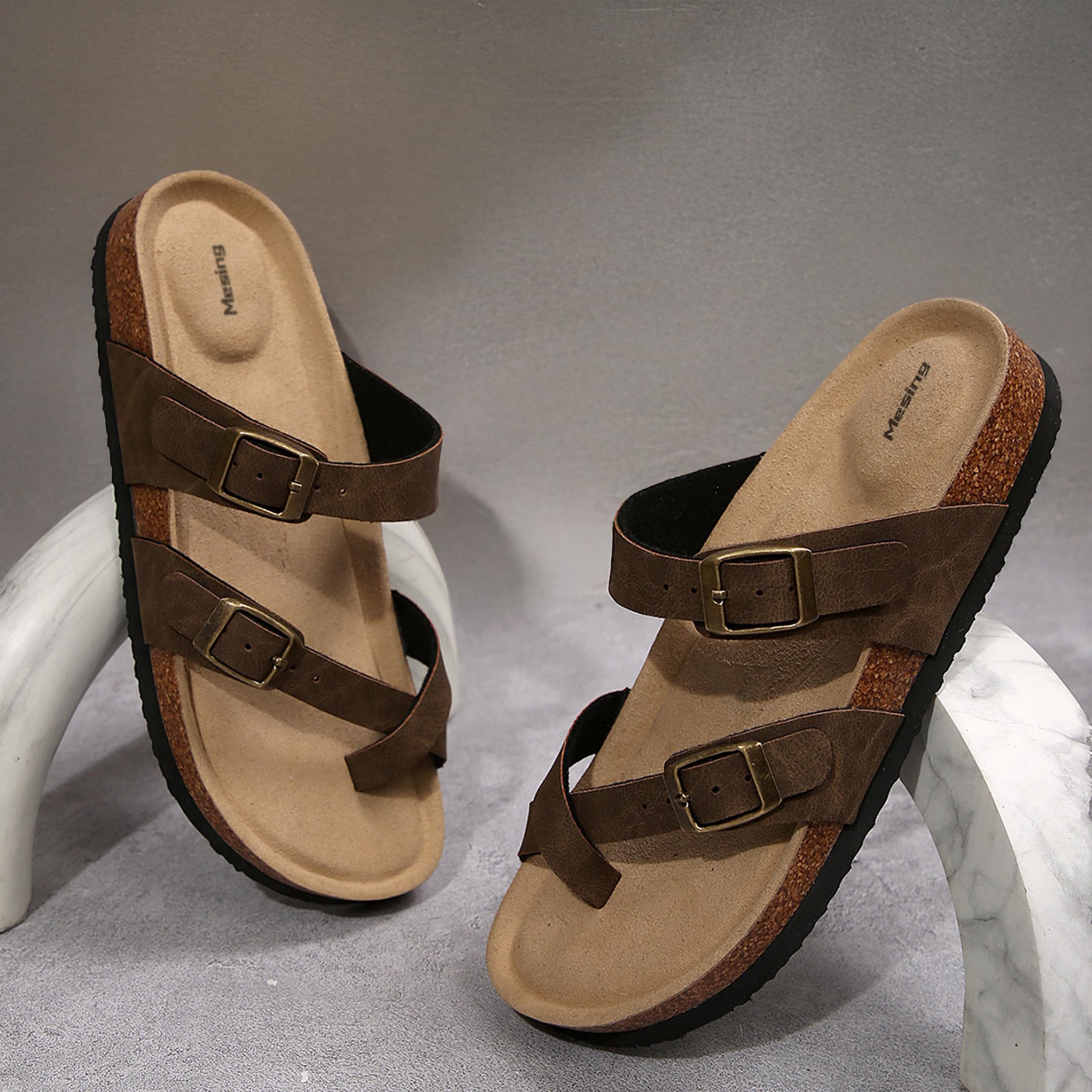 Mesing Ciabatte Infradito Donna Uomo Estive con Plantare in Sughero Comodi Sandali Ortopedici Pelle Scamosciata Antiscivolo Pantofole