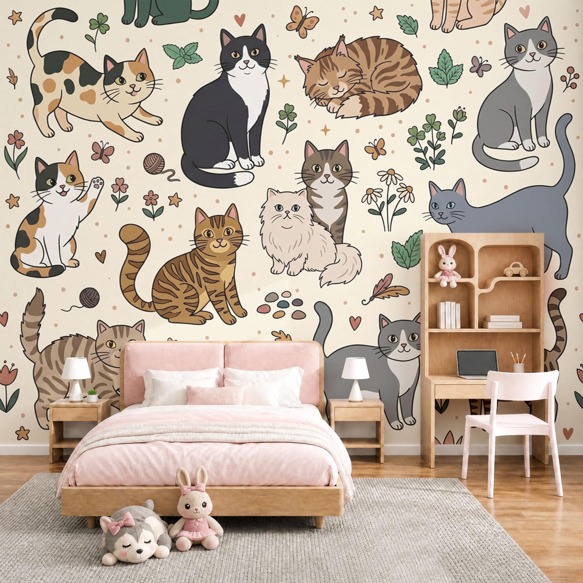 Papier peint tissu en soie chat tigré pour créer un fond TV cocooning au salon