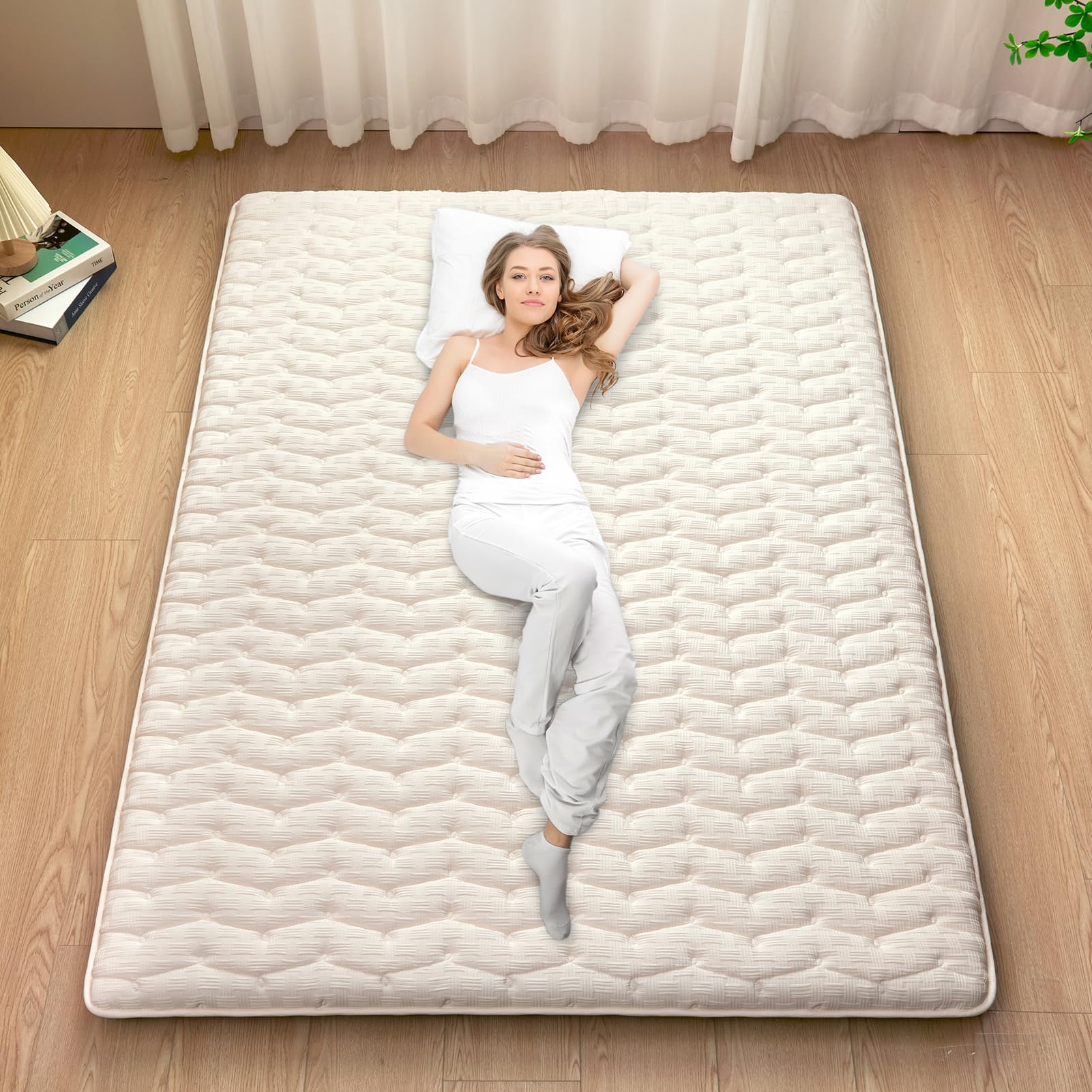 Premium Foam Japanese Futon Floor Mattress Queen Size 60"x 80",100% High Density Foam Comfortable Floor Mattress,3.2" Thicken Foldable Sleeping Pad,