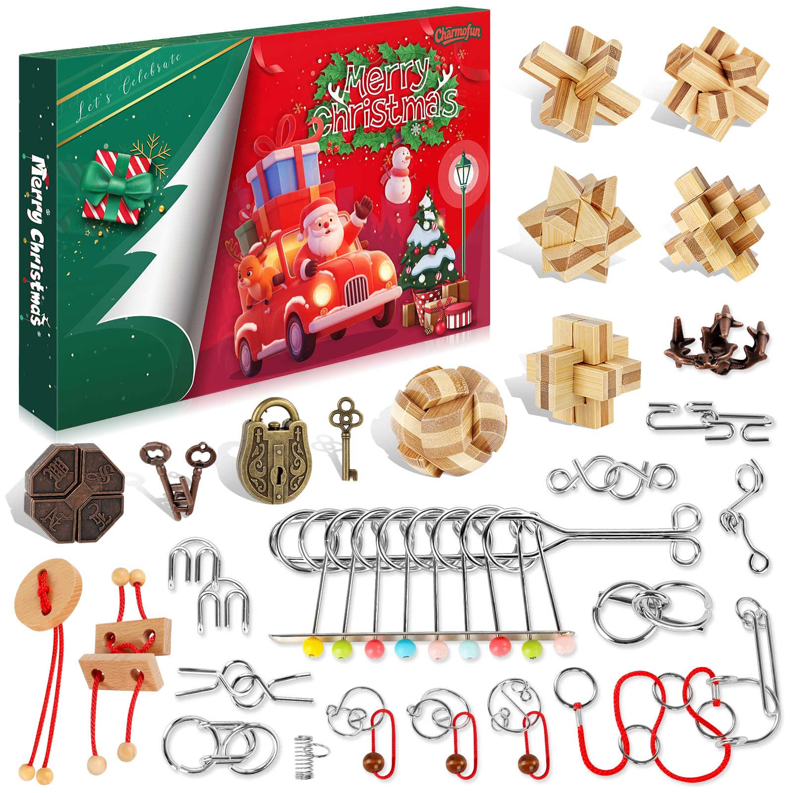 FORMIZON Calendario Avvento Rompicapo, Calendario dell'Avvento 2025 con Puzzle in Metallo e Legno 3D, Calendario Avvento Giochi, Giochi di Abilità Regali di Natale per Ragazzi Ragazze Adolescenti