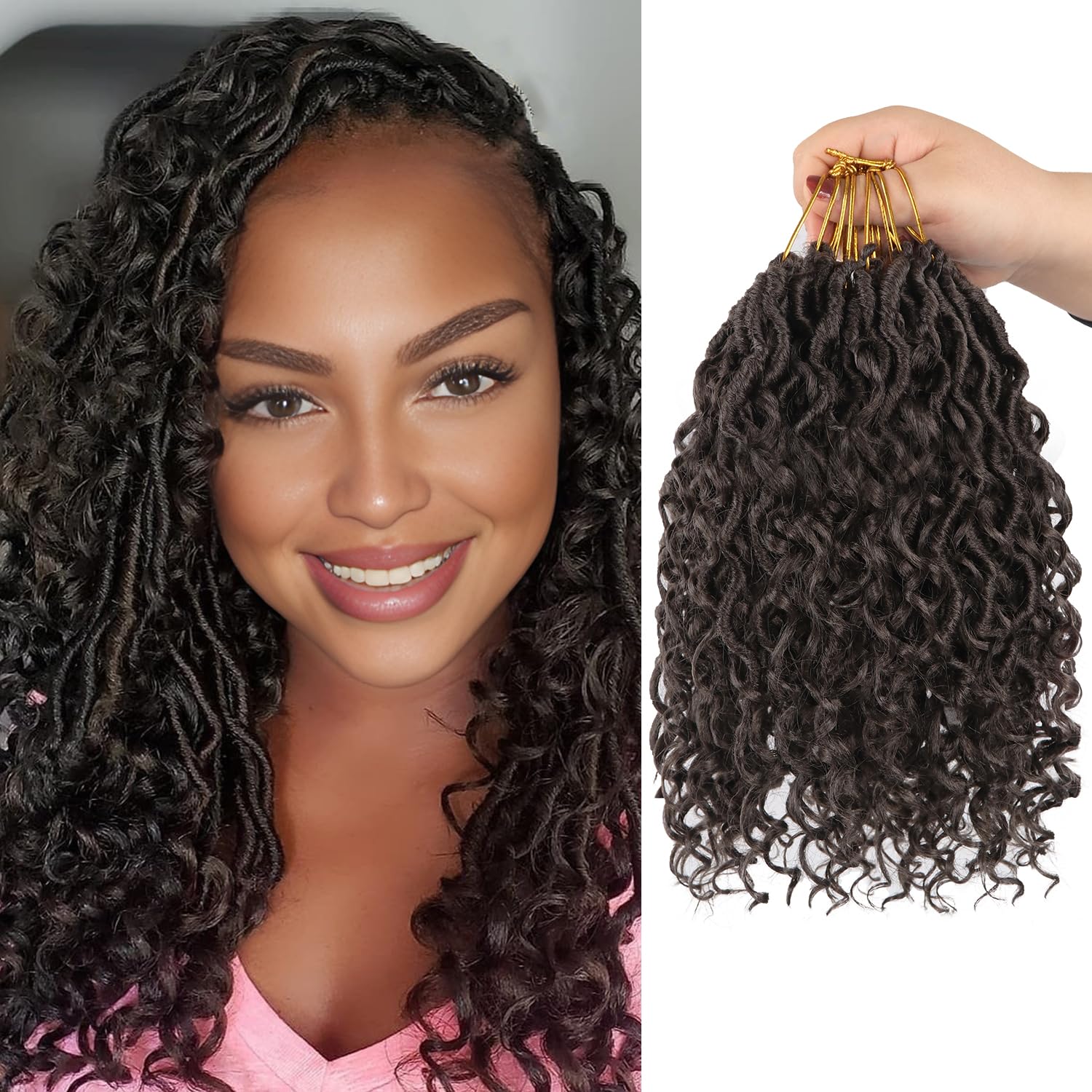 Vemet Goddess Locs Crochet Hair,10 Inch 9 Packs Synthetic Faux Locs Crochet Hair for Black Women,River Locs Hair Extensions Boho Style Pre looped Faux Locs with Curly Ends