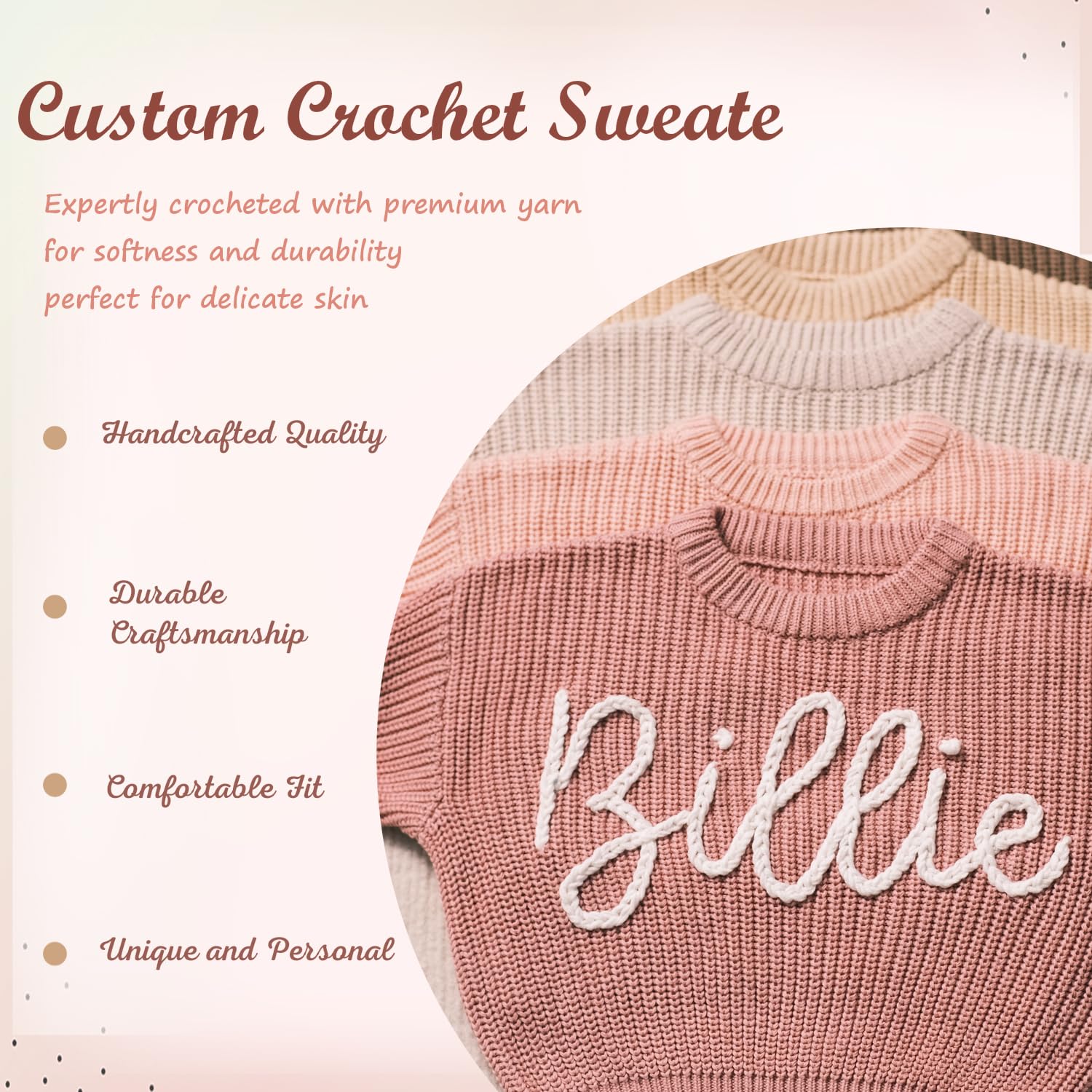 Personalisierter Baby Strickpullover mit gesticktem Namen, Kleinkinder Crewneck Langarm Pullover Sweatshirt