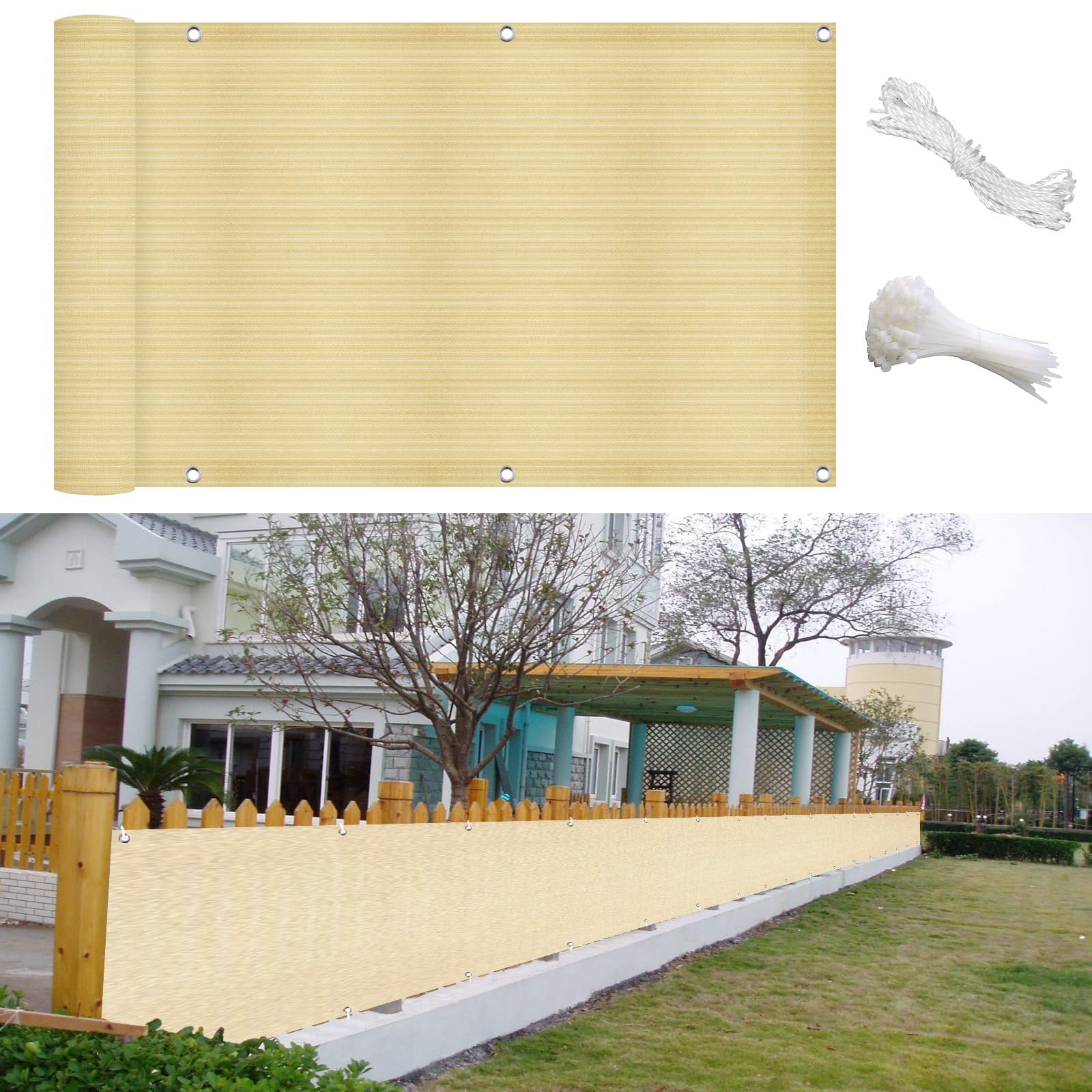 Privacy Balcone Recinzione 85 x 350 cm Copri Ringhiera Balcone, Privacy Recinzione Copertura Protezione della Privacy Frangivento,Anti-UV per Balcone Giardino, Color Crema