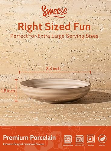 Miniatura 2 de Sweese Juego de 6 cuencos para pasta, platos de ensalada de cerámica de 30 onzas para lavavajillas y microondas, cuencos de ensalada sólidos,