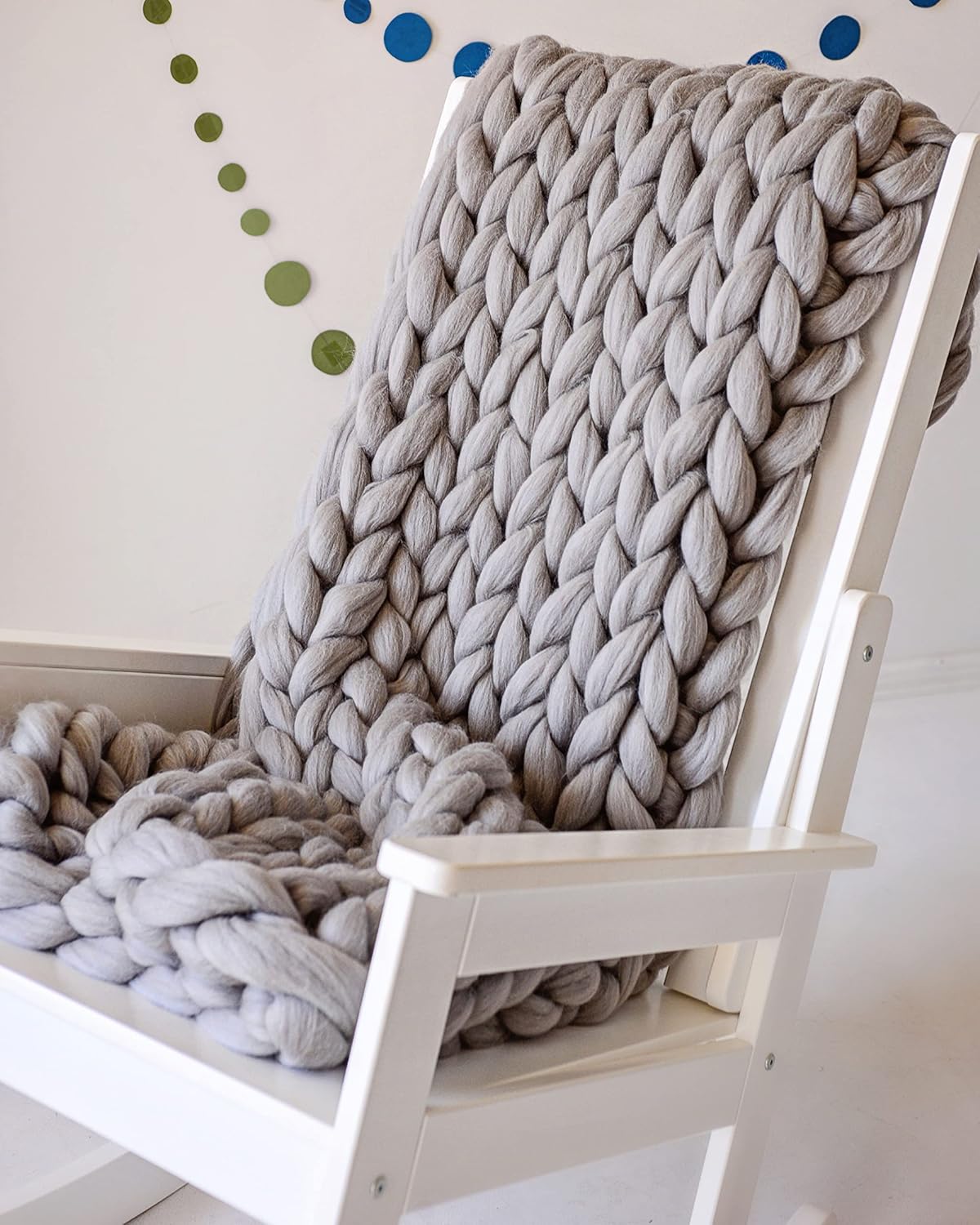 Hand Knitted Throw Blankets 60x80 - Wool Throw Chunky Knit Blanket for Bed Decor, Arm Knit Blanket for Couch, Boho Throw Blanket Bedroom Decor Ideas Gift for Women (Grey)