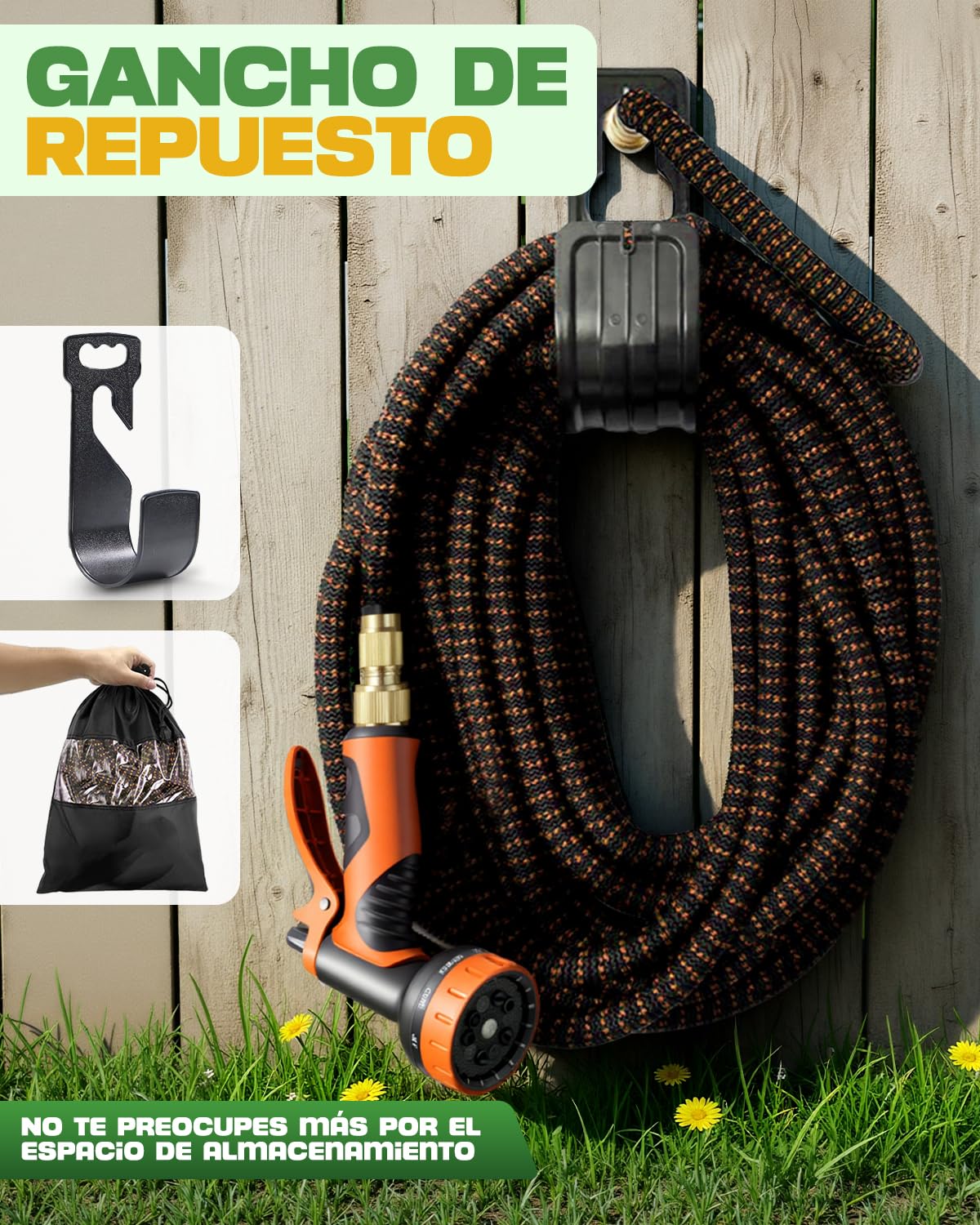 Manguera Jardín Extensible 45m de Alto Rendimiento, Manguera Flexible Extra Larga para Grandes Superficies y Limpieza, Conectores de Latón 3/4" y Boquilla Ergonómica de 10 Funciones