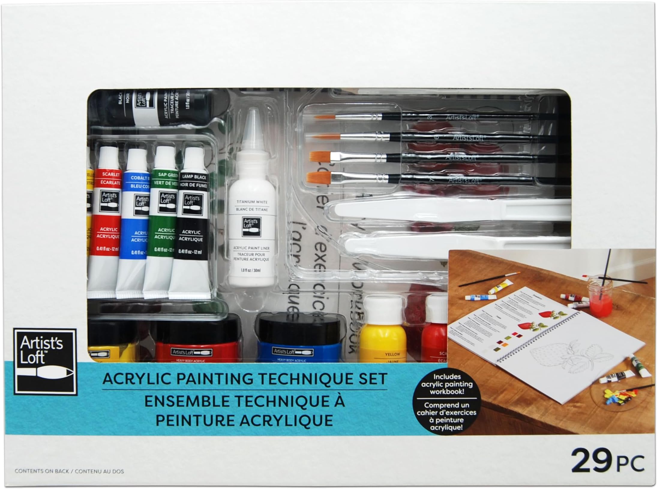 Acrylic Painting Technique Set - Includes Acrylic Workbook, Canvas Panel, Paint, and Tools - 1 Pack