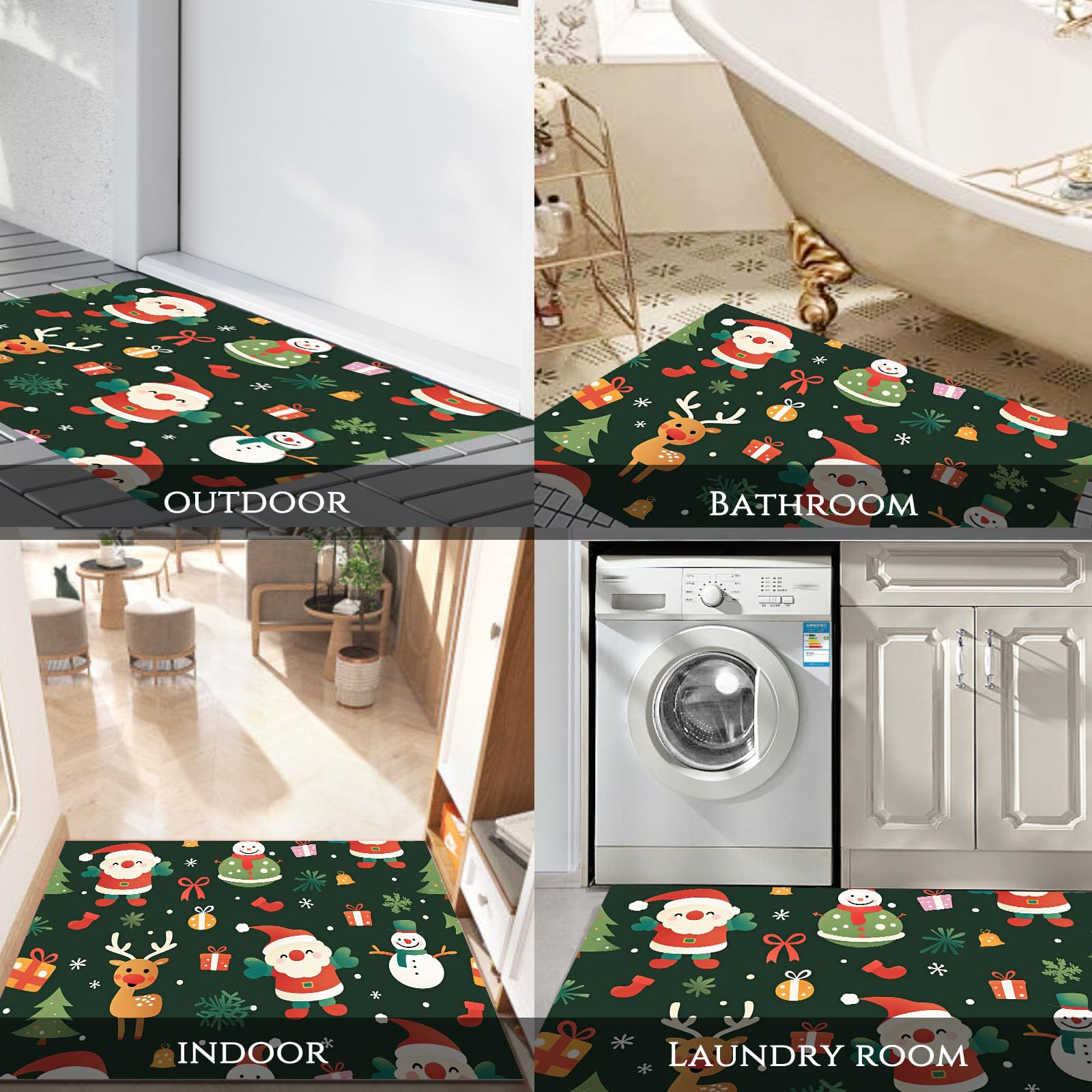 Felpudos Lavables con temática navideña para Interiores, con diseño de Papá Noel, Renos y muñecos de Nieve. Felpudos absorbentes Antideslizantes de Perfil bajo para Entrada, interi