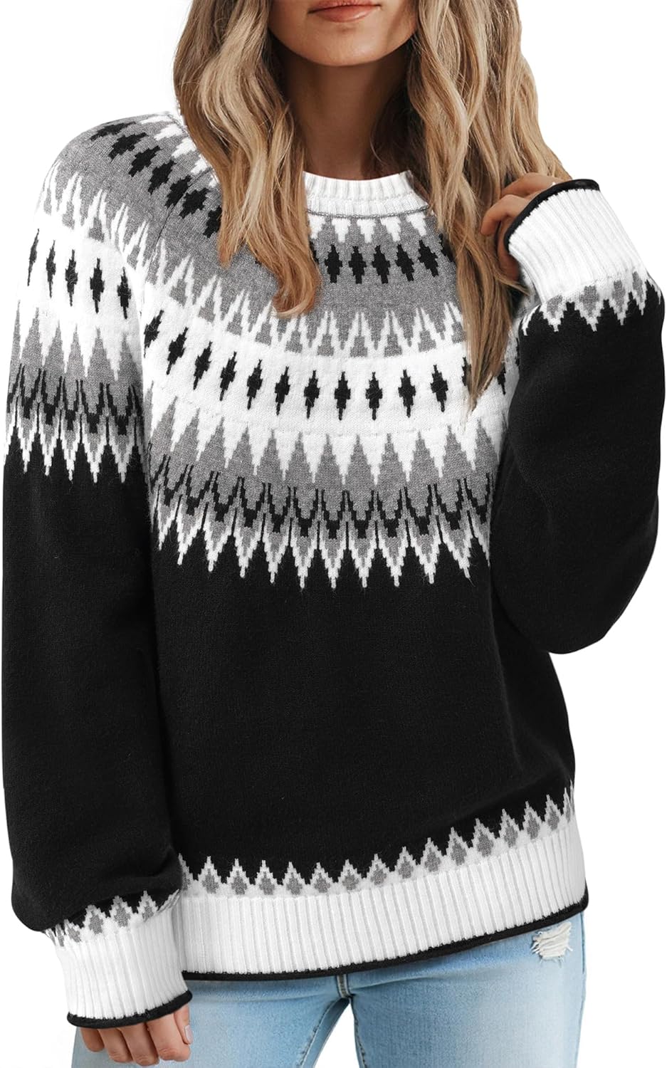 Messic Womens Fall Sweaters 2025 Long Sleeve Colorblock Pullover Casual Knit Winter Oversized Tops M-2XL