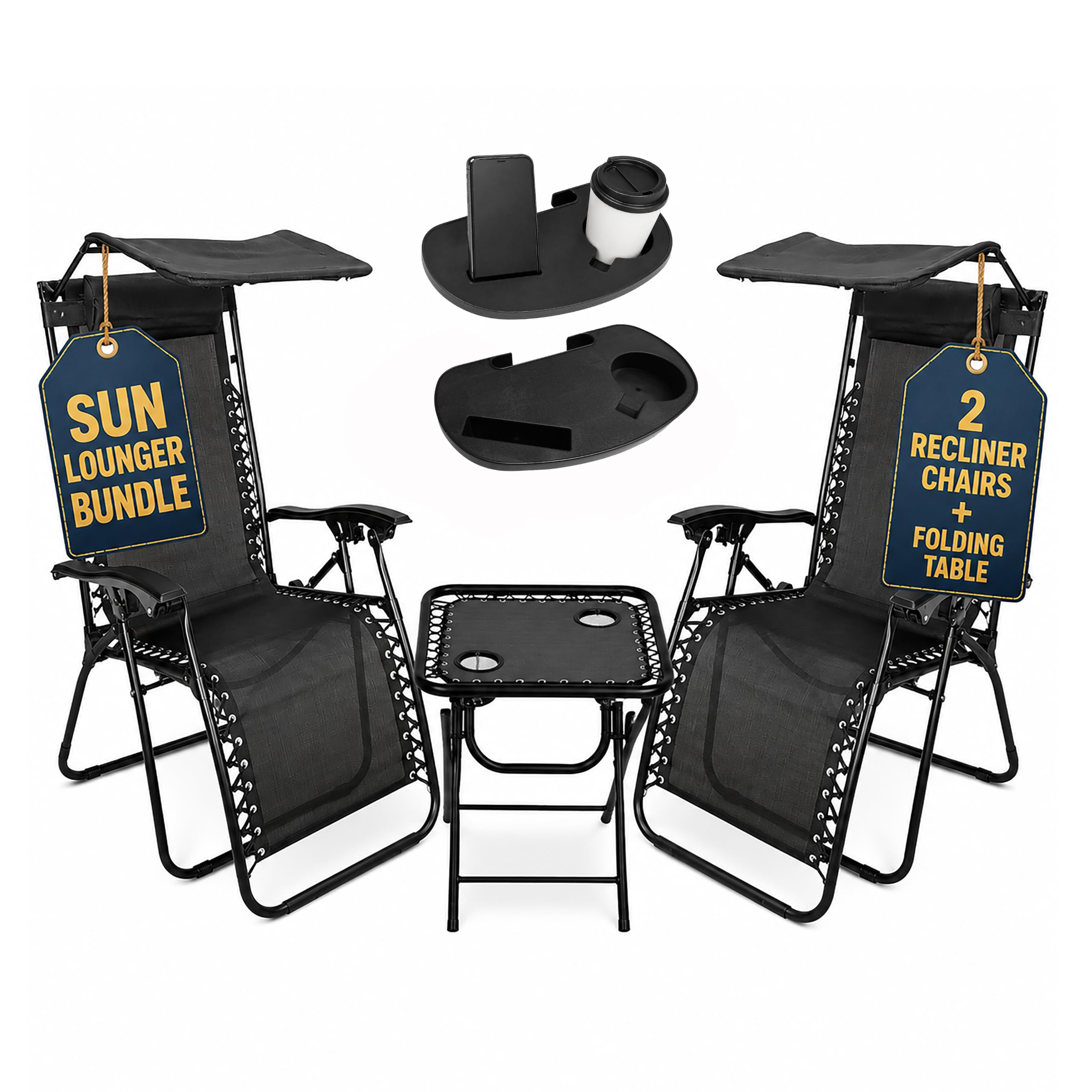 Garden Mile Juego de 2 tumbonas Negras de Gravedad Cero para el Sol, 2 Unidades, sillas de salón textoline, Muebles de jardín para Exteriores, Asientos Interiores, tumbonas, reclinables