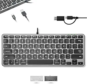Macally Wired Keyboard for Mac with USB Hub (2X USBC / 1x USBA) - Compatible Small Apple Key Board with 2 in 1 USB Plug - for MacBook Pro/Air, Mac mini, iMac