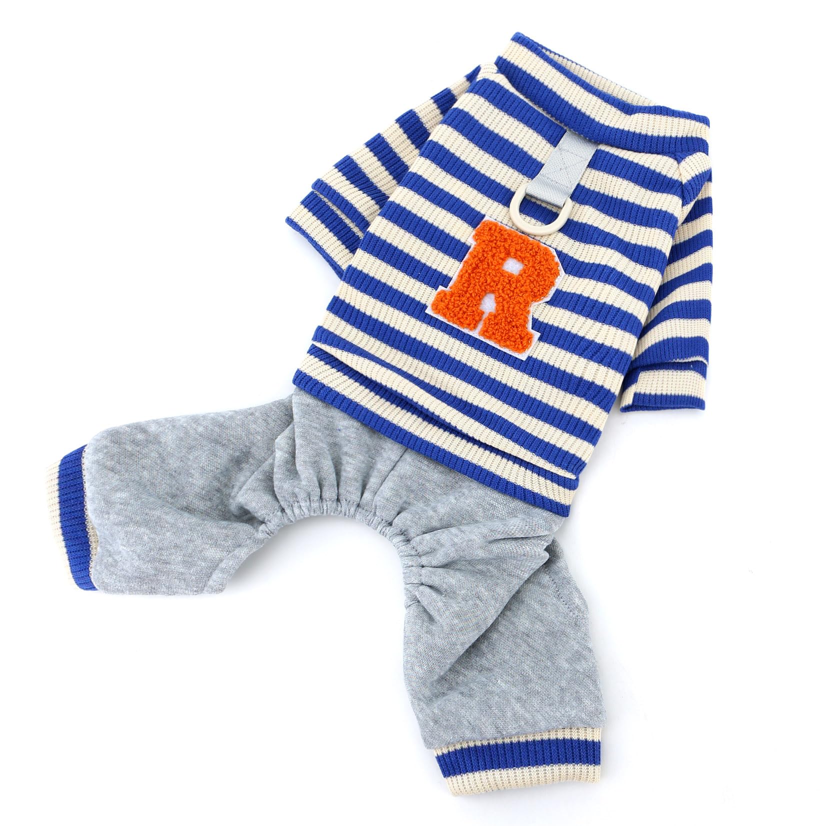 XHYRHTS Combinaison tricotée rayée pour Chien de Petite Taille, Tenue Chaude et Extensible pour Chiot avec Anneau en D et Lettre, Pull Doux à Quatre Pattes, Pyjama Confortable d'automne pour