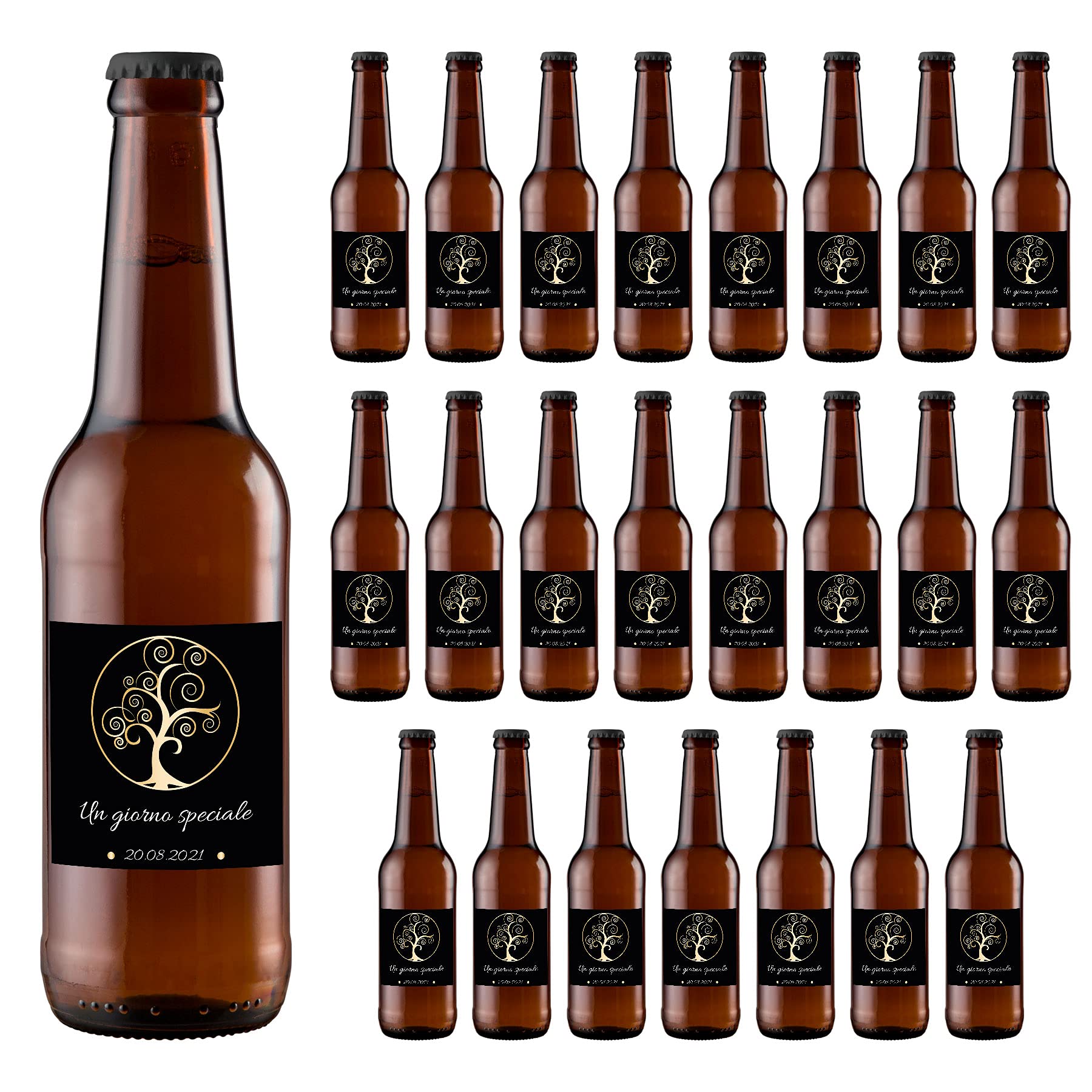 24 bottiglie di birra Personalizzate - Idea esclusiva e originale per bomboniere di matrimonio, comunione, battesimo e anniversario (Albero della vita, 0,33 L)
