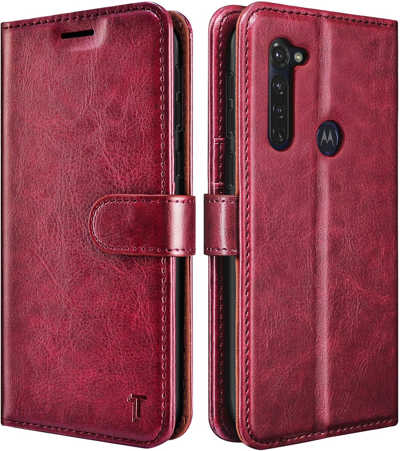 Tekcoo Wallet CAE for Moto G Stylus 2020 / Motorola Moto G Pro, Premium [RFID Blocking] Secure Cash ID Credit Card Slots Holder Carrying Vegan Leather Phone Folio Flip Cover Kickstand [Wine Red]
