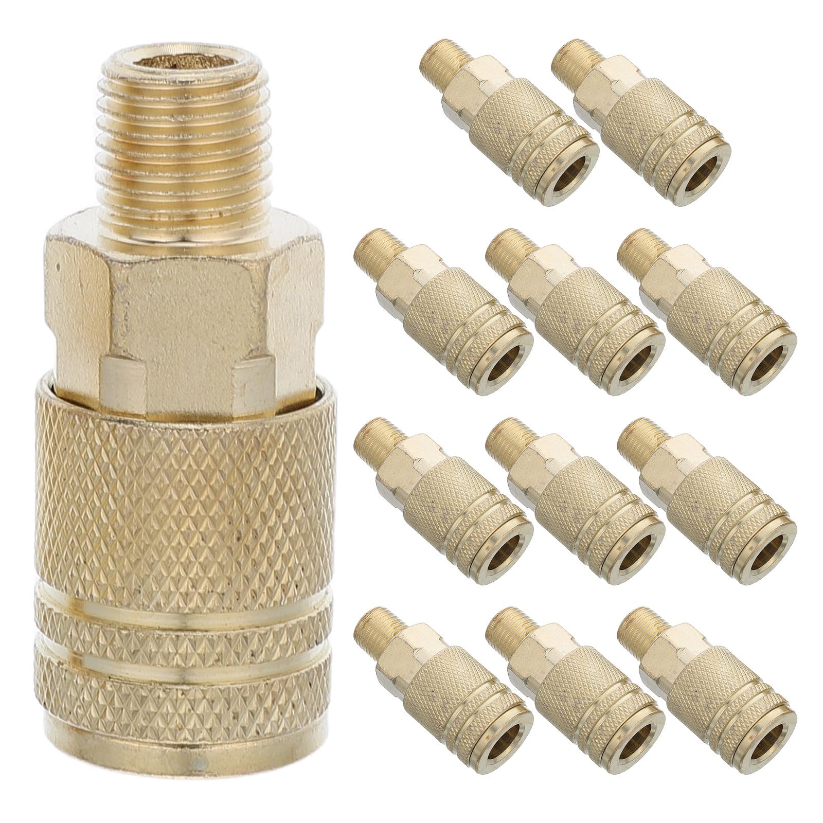 Toddmomy 12 raccordi in acciaio per tubo dell'aria, raccordo rapido NPT da 1/4 di pollice per compressore d'aria con manicotto di bloccaggio, connettore per pneumatica industriale.