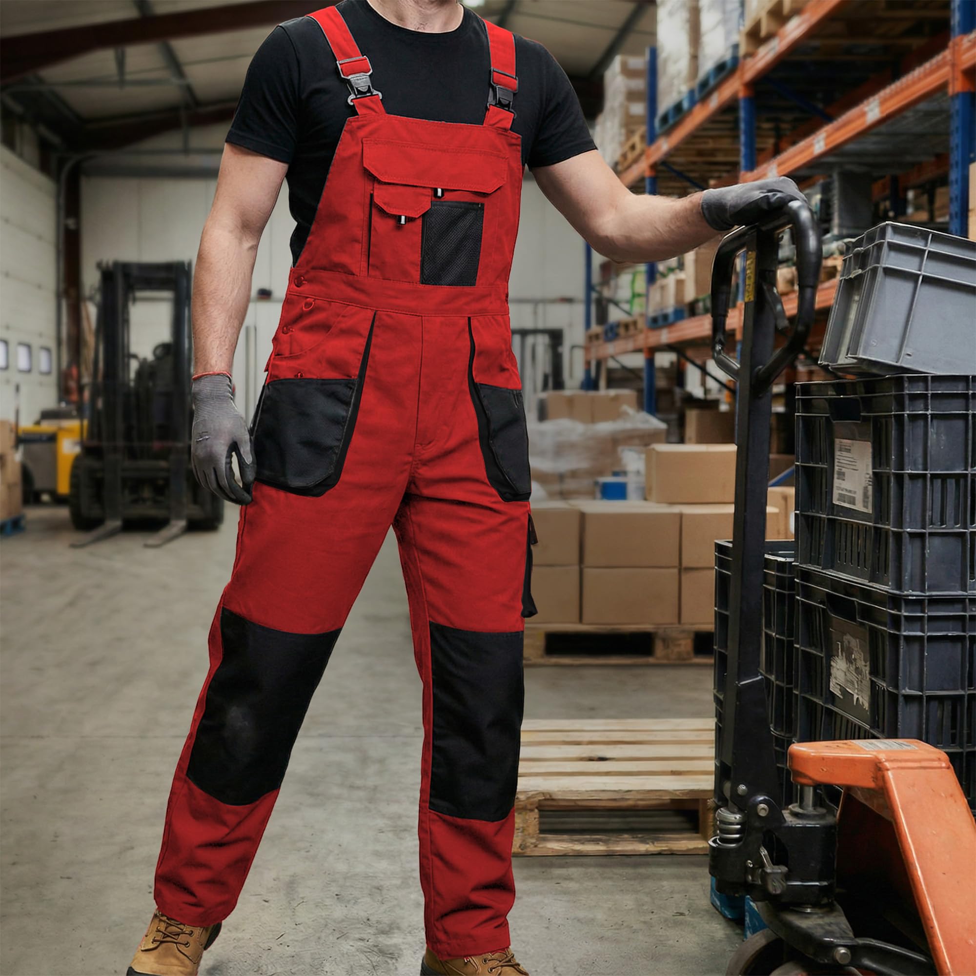 Stenso Kastor Arbeitshosen Männer Latzhose Herren Arbeitshose - Arbeitslatzhose Herren mit Elastischer Bund, Knieverstärkung, Latztasche, Verstellbare Träger, Handytasche, Hammerschlaufe