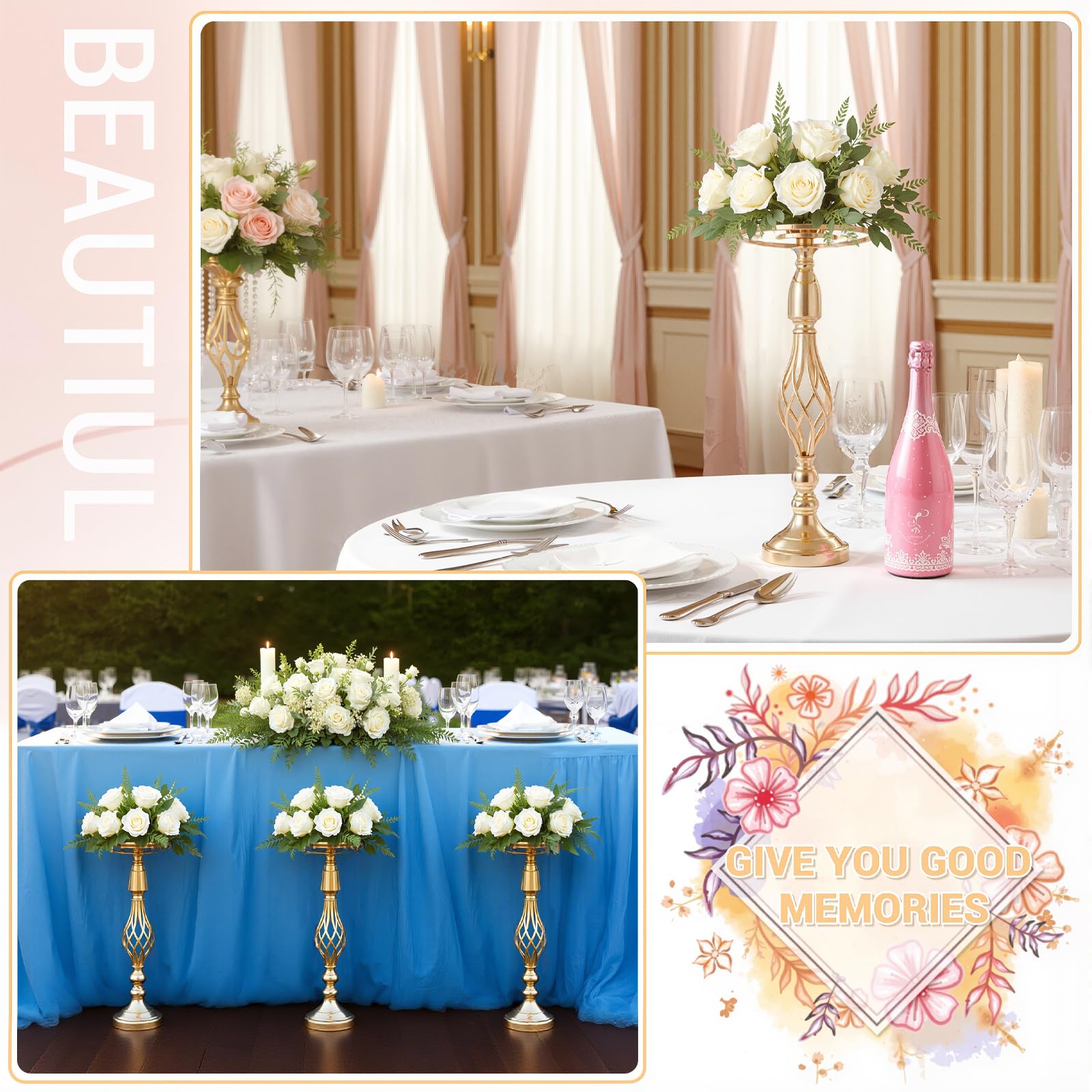 Blumenständer Gold für Hochzeit, 10 Stück Metall Gold Vase, 52cm Hohe Trompete Vasen Metall, Mittelstücke Tischdekoration für Hochzeitstag Party Tafelaufsätze Geburtstag Event Festival Feier Gang