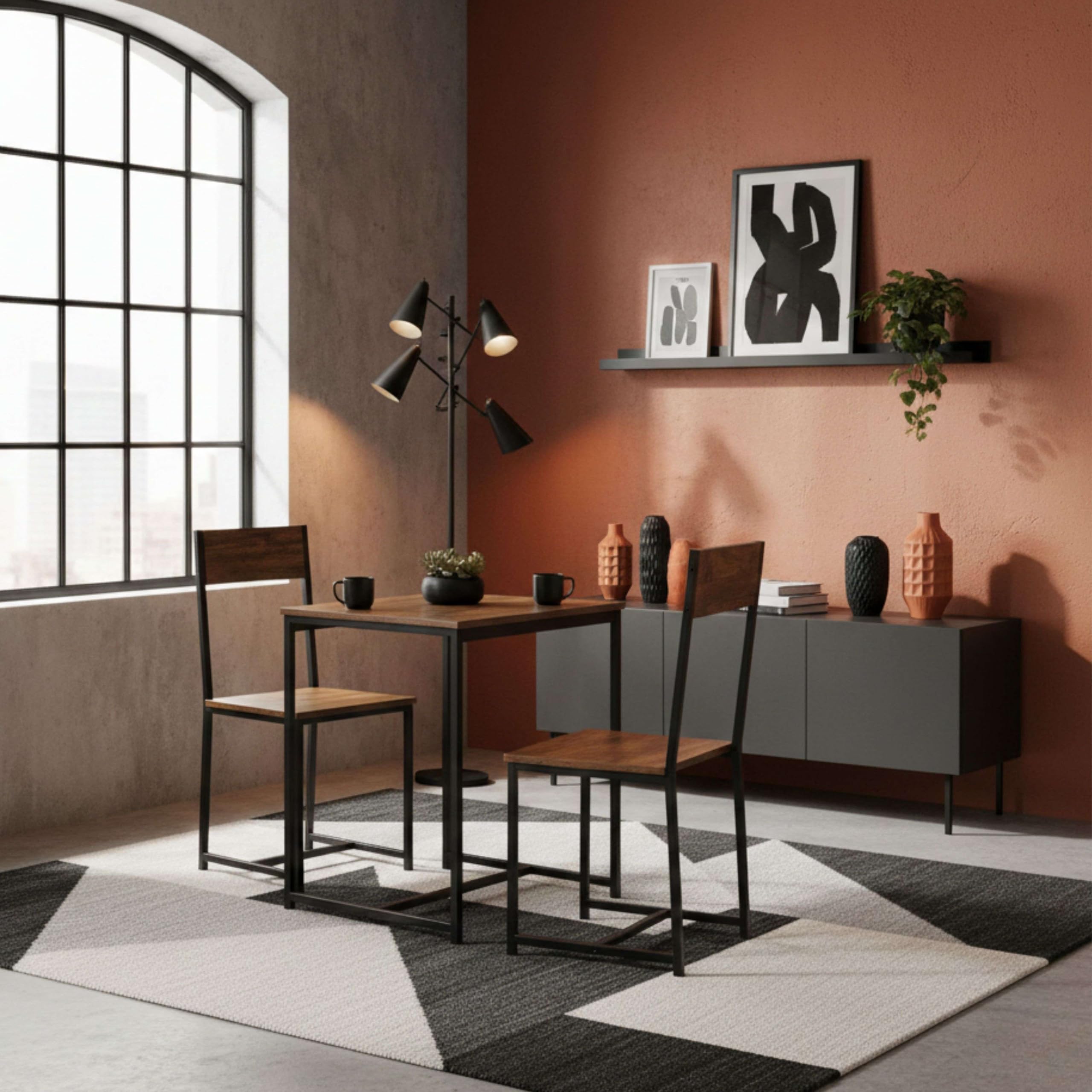 Miroytengo Juego de Mesa Fija con 2 Sillas, Pack Mesa + 2 Sillas, Muebles de Cocina Jess Roble Cambrian y Negro 80x77x50 cm