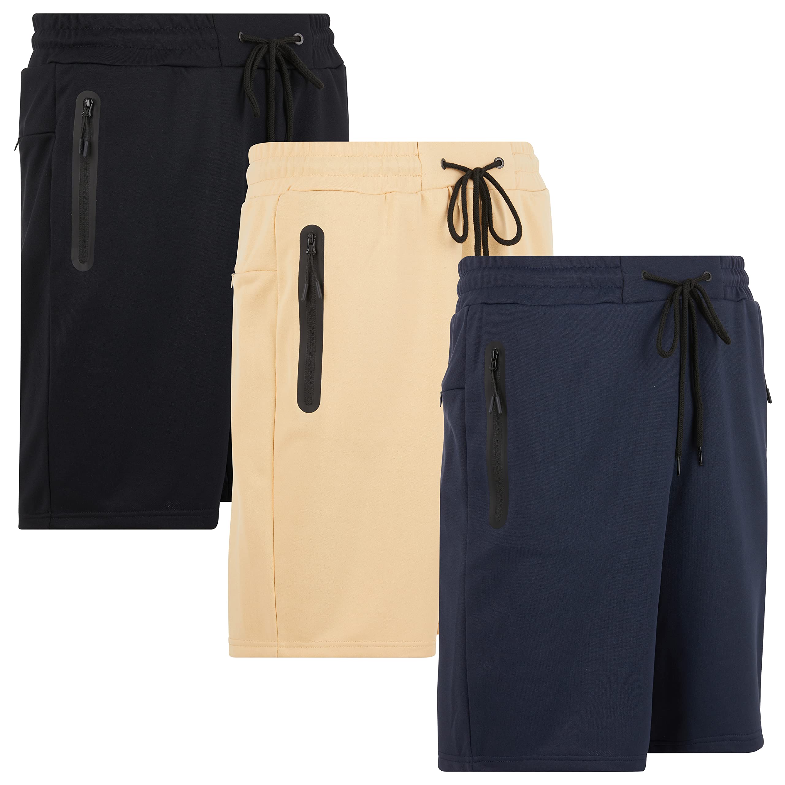 PURE CHAMPMens 3 Pk French Terry Cotton Casual Gym Shorts for Men Athletic Workout Training Sweat Shorts with Zipper Pocket