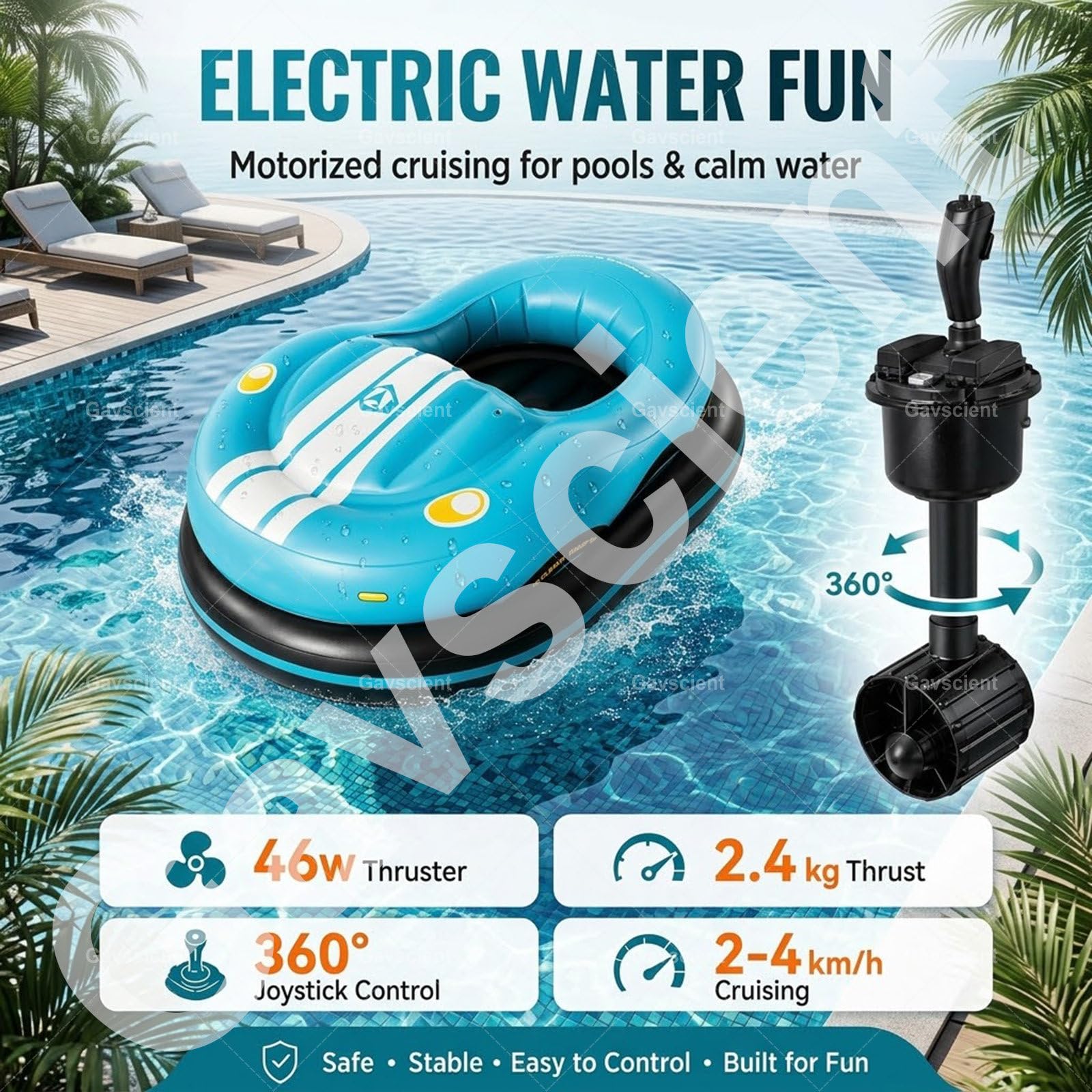 Salvagente Elettrico per Adulti, Barca Motorizzata con Sterzo Joystick 360°, Sis-Tema Eli-ca 46W, Batteria 2600mAh per Corsa di 40-60 Min, PVC 0,4 Mm Red