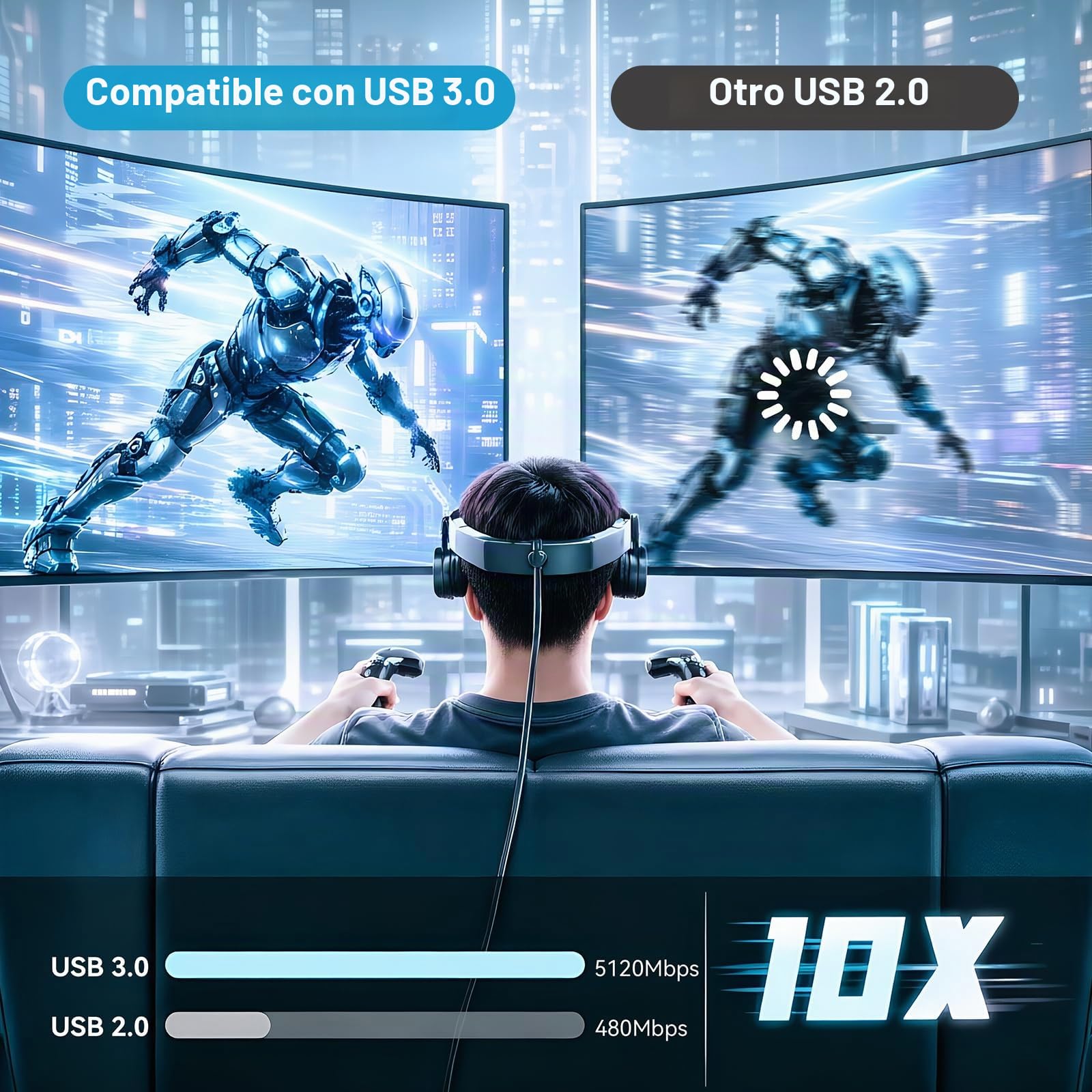 FIBBR USB C Cable de Fibre 5M, Cable USB 3.0 a USB C de Fibra de Vidrio Compatible con Oculus/Meta Quest 3 / Quest 2 / Pro/Pico 4 Steam VR, Apto para cámaras, Proyectores