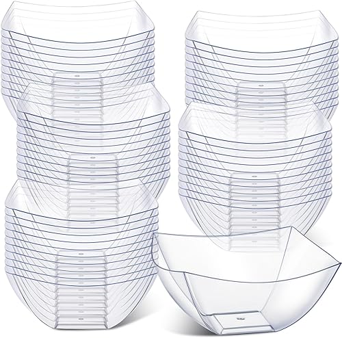 Tanlade 50 cuencos cuadrados de plástico para servir, cuencos desechables para aperitivos, ensalada, recipientes pequeños para fiestas, barra de