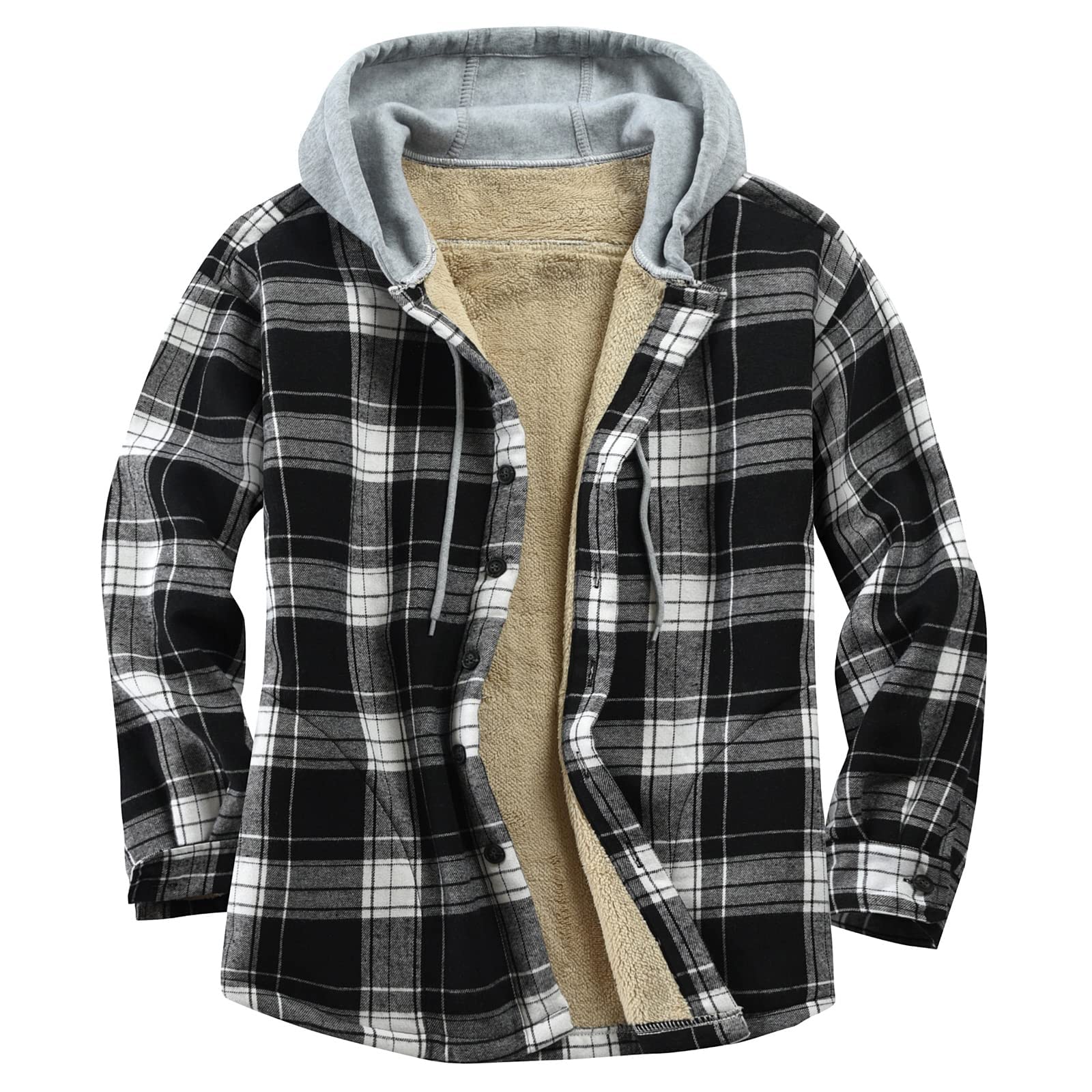 Men's Cotton Plaid Shirt Jacket Fleece Flannel Sherpa Button Down
