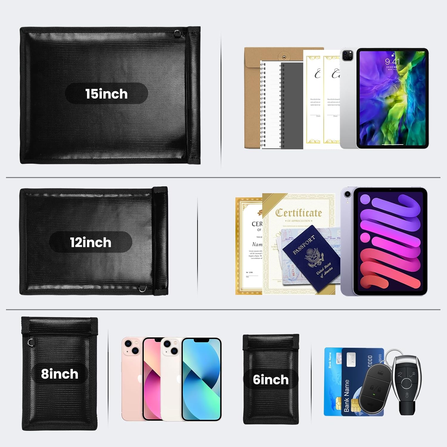 Faraday Bags, Anti-Tracking Faraday Cage, Set of 4 Sizes for Laptops, Tablets, Phones and Car Keys, RFID Signal Blocker Pouch, Fireproof & Waterproof (Black) - Image 4