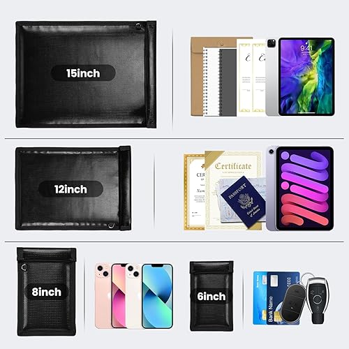 Miniatura 4 de Faraday - Bolsas Faraday, jaula antirastreo, juego de 4 tamaños para portátiles, tabletas, teléfonos y llaves de automóvil, bolsa bloqueadora de