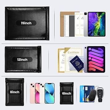 Faraday Bags, Waterproof Fireproof Money Bag for Cash (Black) | Important Document Storage Organizer for Valuables, Fireproof & Waterproof