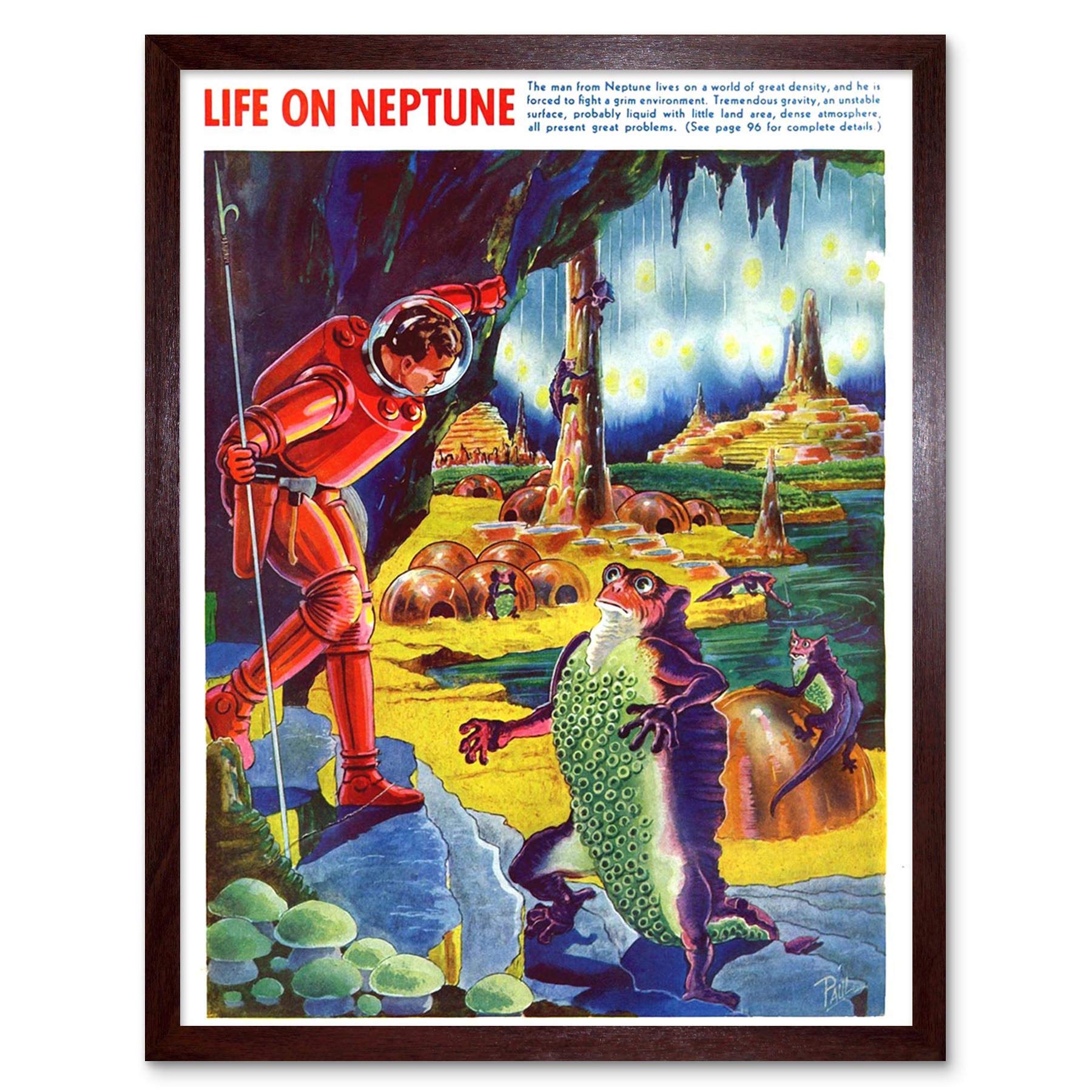 Wee Blue Coo Magazine Cover Vintage Life On Neptune Adventure Space Sci Fi 1940 Art Print Framed Poster Wall Decor 12X16 Inch