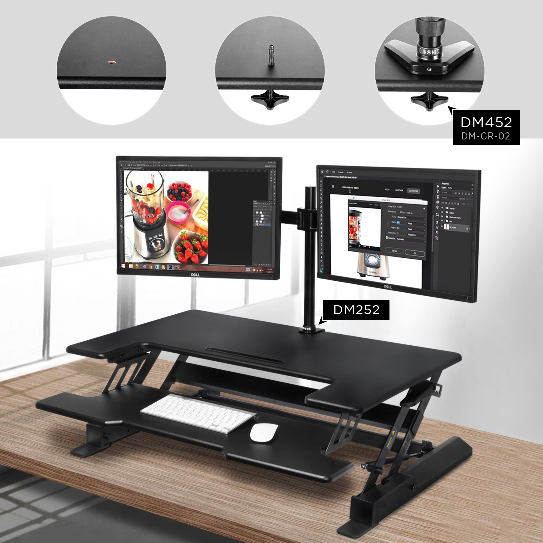 Duronic DM05D1 BK Mesa para ordenador | Escritorio Ajustable de 16 a 41cm | Superficie 56x92cm y Máx 15kg | Ranura y bandeja de teclado | Mesa gaming ergonómica para Monitor | Trabaja de pie y sentado