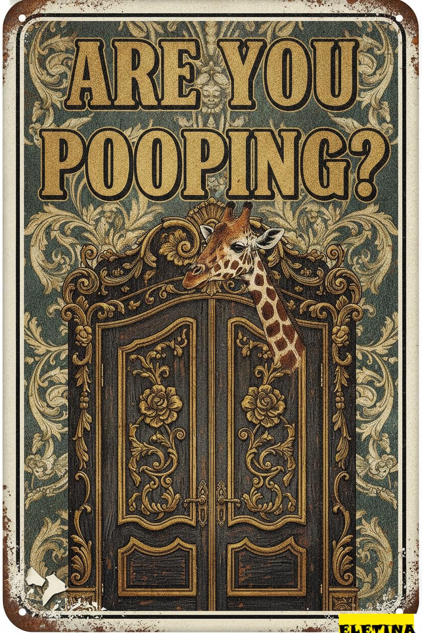 Personalized Sign for Man Cave Funny Bathroom Wall Art Giraffe Metal S - Vintage Metal Tin Wall Art Decor, Are You Pooping Bathroom S Home, Restroom,12x8 Inch Private Property Decorative