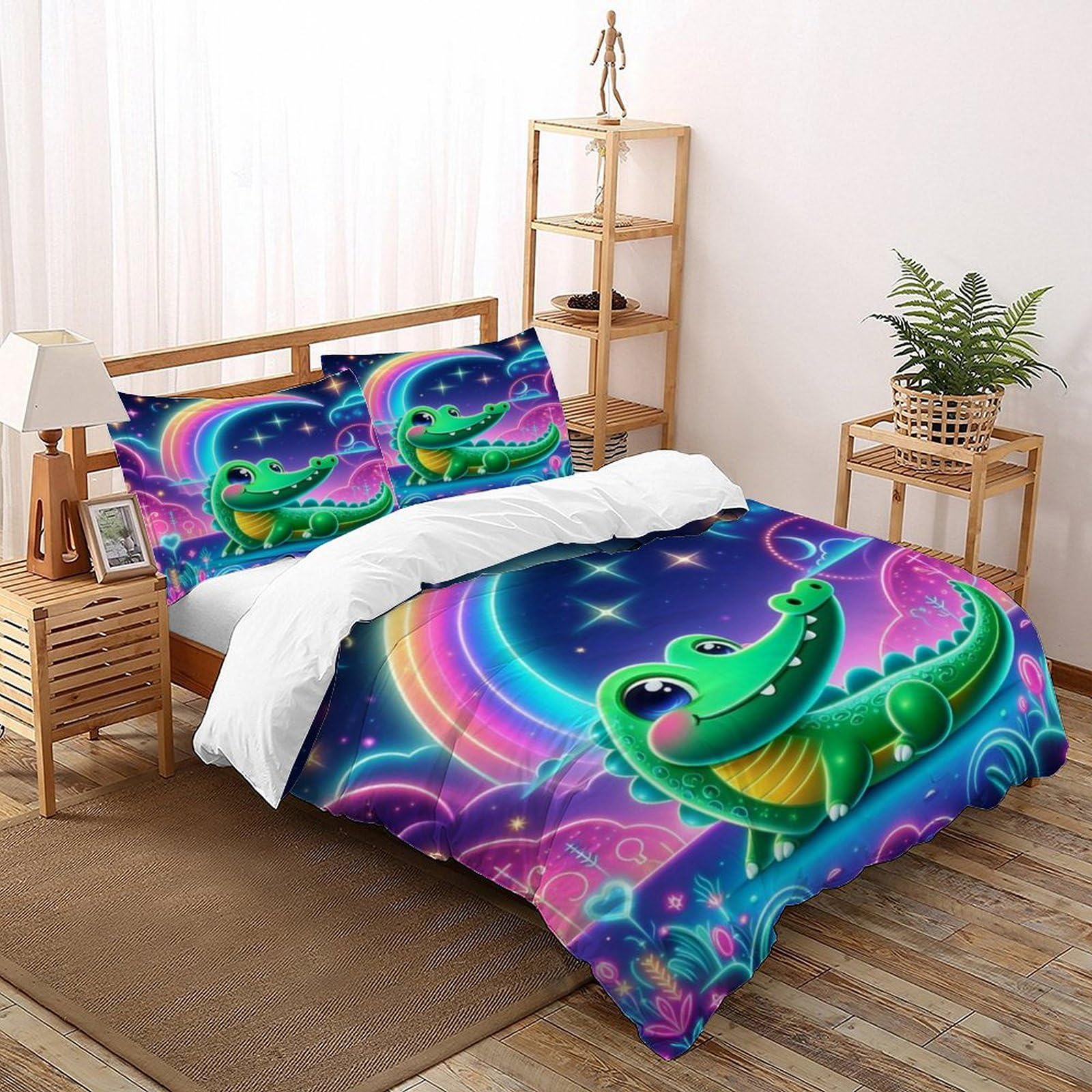 Housse de couette crocodile microfile couvre-lit 3 pièces adulte zipper