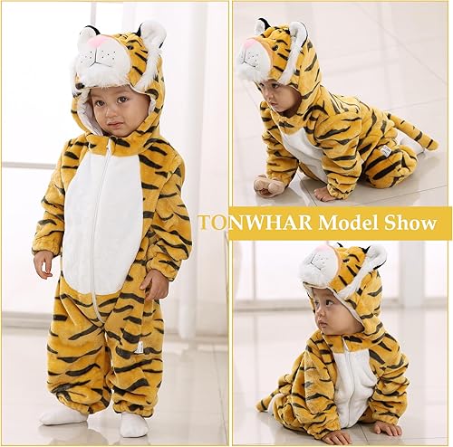 Miniatura 95 de TONWHAR - Mameluco con capucha, fantástico disfraz infantil de varios animales, como tigre o dinosaurio Multi