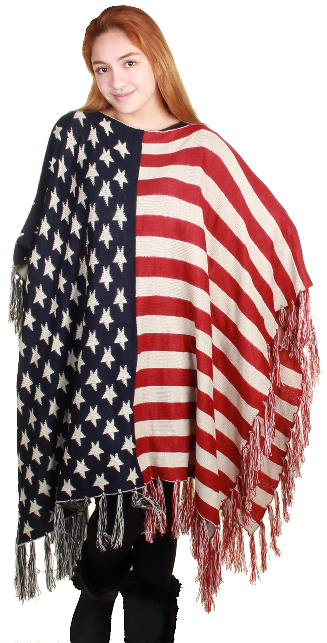 Gilbins USA Flag Cape Shawls Winter Cardigan Poncho Warm Cozy Wrap