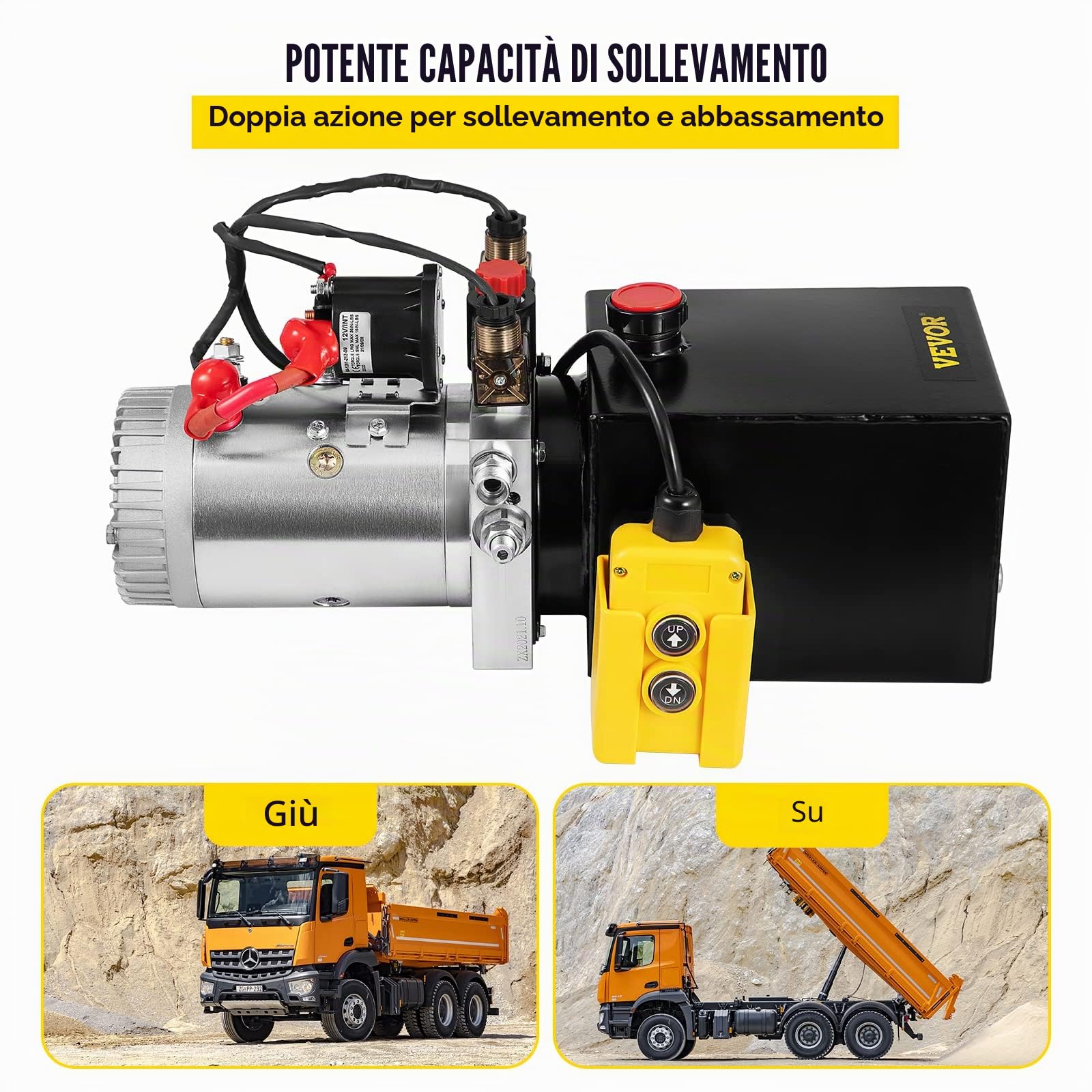 VEVOR 12V Pompa Idraulica Hydraulic Pump DC Doppia Azione con Serbatoio d'Acciaio per Elevatore (4L)