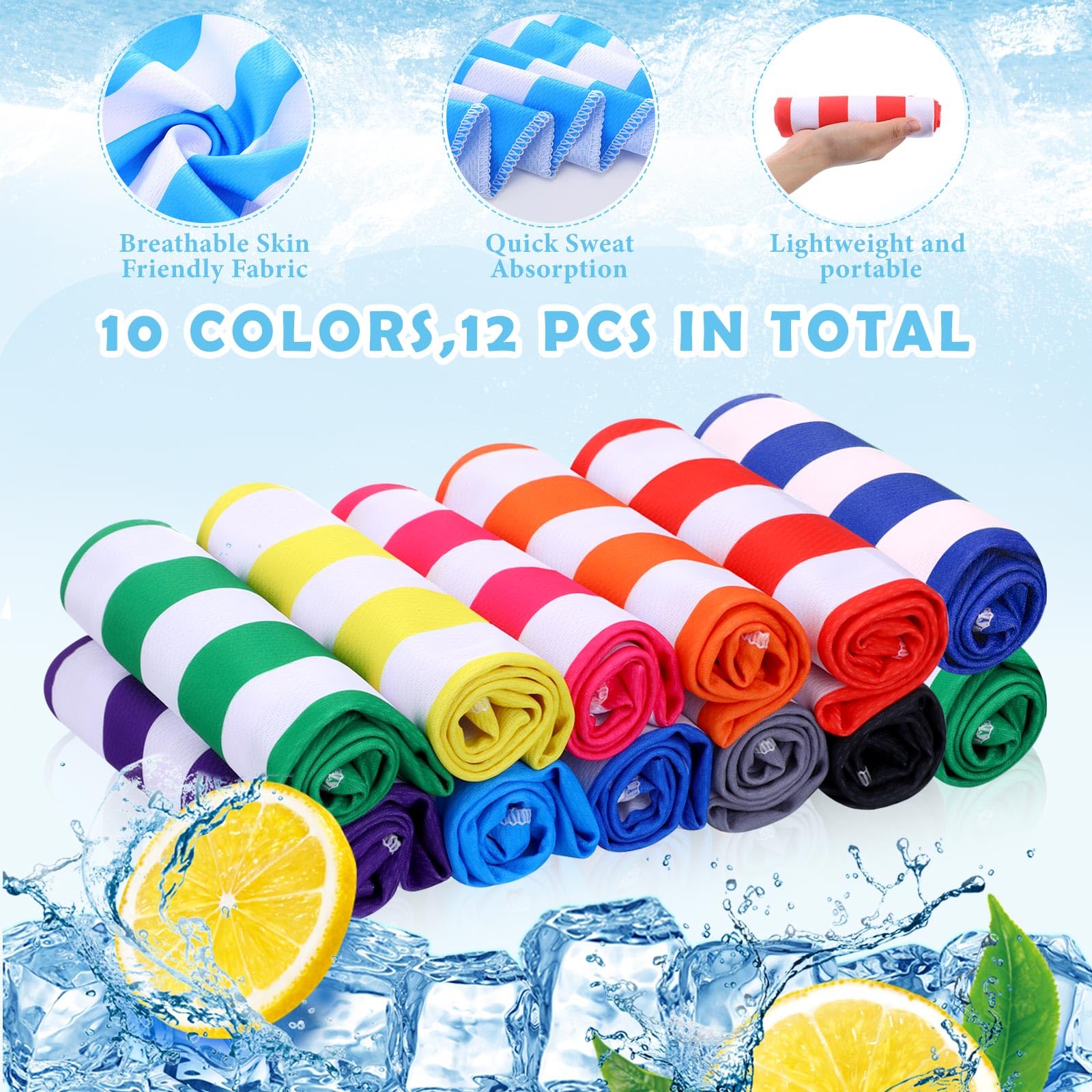 Paquete de 12 Toallas refrescantes de 81 x 30 cm para Cuello y Cara,de Microfibra,Transpirables,Suaves y frías,Ideales para el Deporte,el Gimnasio y el Entrenamiento.