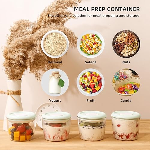 Miniatura 2 de Tritan - Recipientes de avena durante la noche, juego de 4, recipientes herméticos de yogur de 14 onzas, tarros de pudín de chía inastillables con